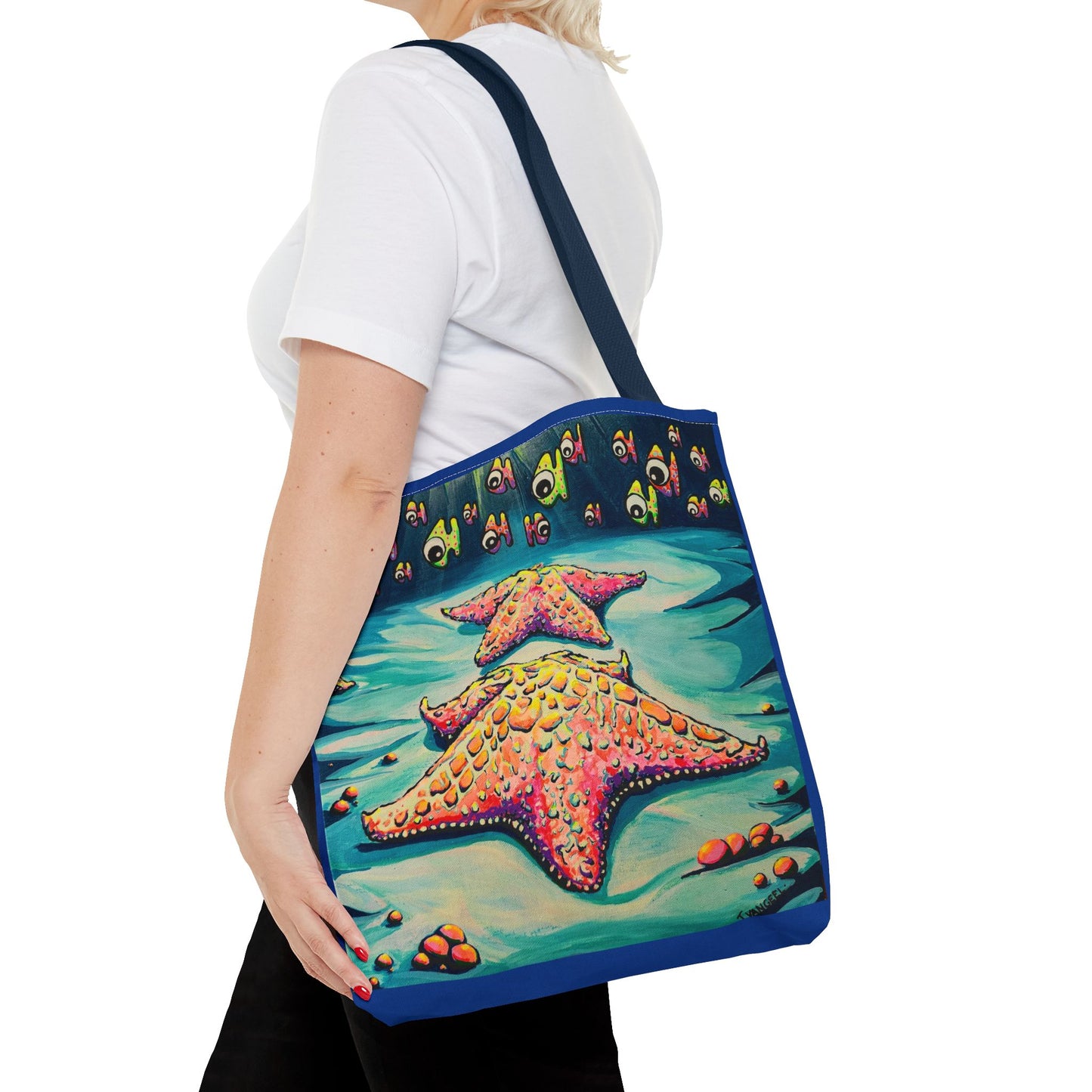 Premium Colorful Starfish Tote Bag, Original Artist Design, Reusable Shopping Tote, Eco-Friendly
