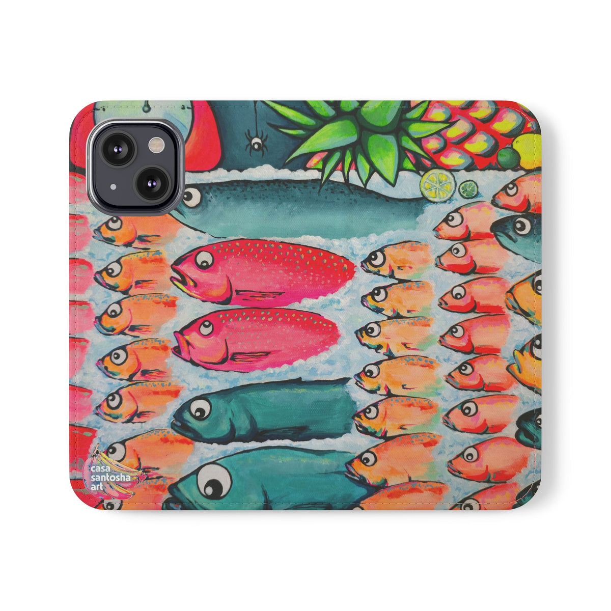 Neon Cabo Fish Market Flip Phone Case – Wallet Cover with Card Slots