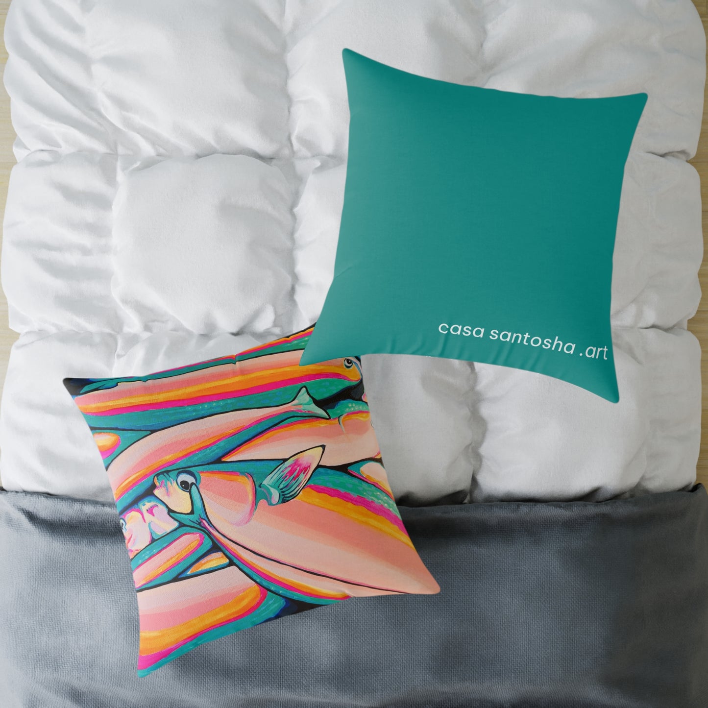 Neon Fish Art Canvas Decorative Pillow