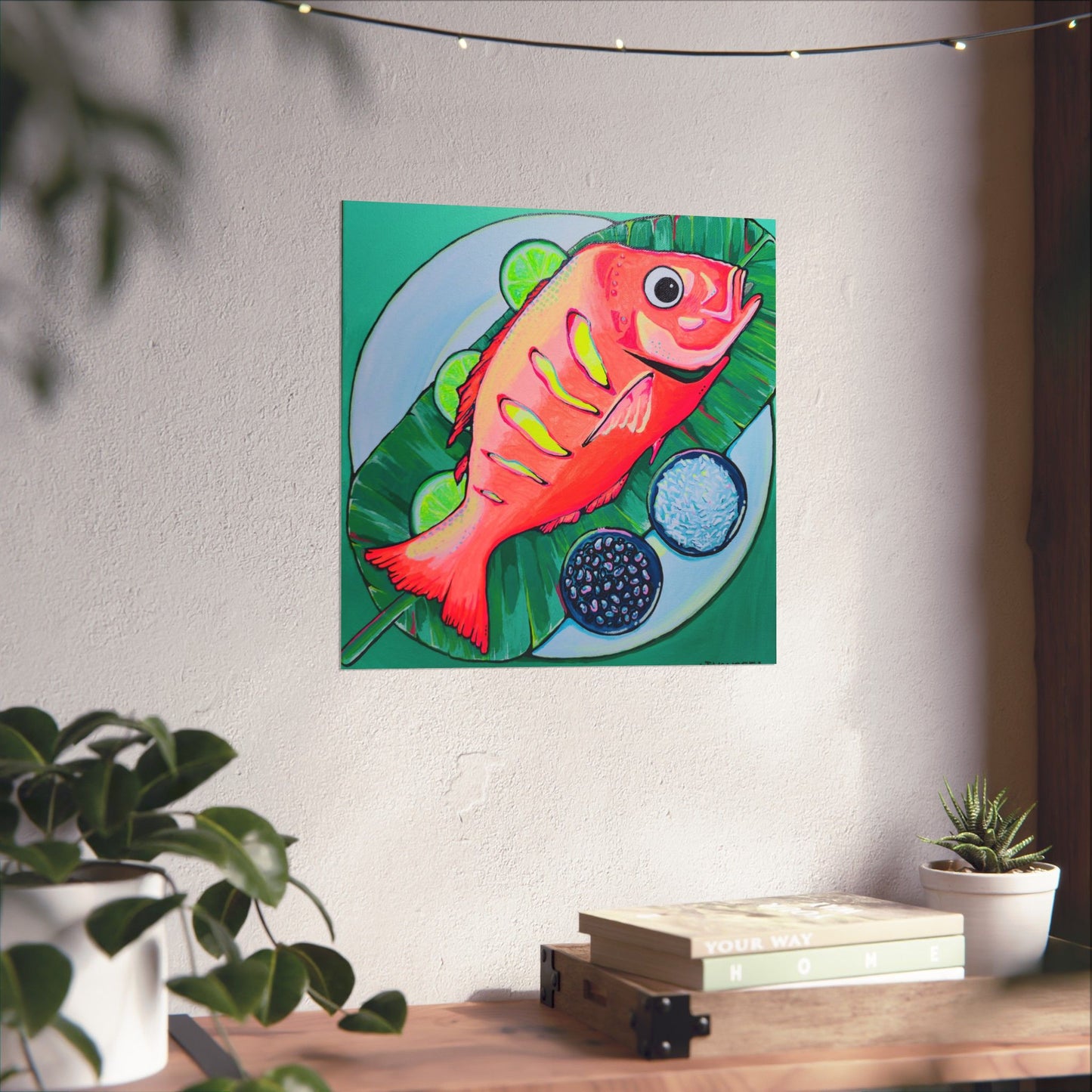 Neon Fried Fish Giclée Art Poster