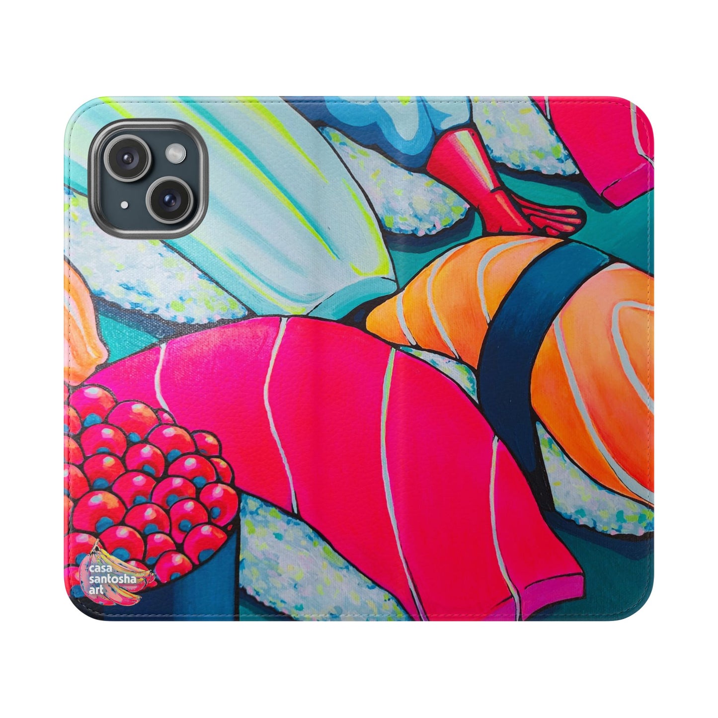 Neon Sushi Flip Phone Case – Wallet Cover with Card Slots