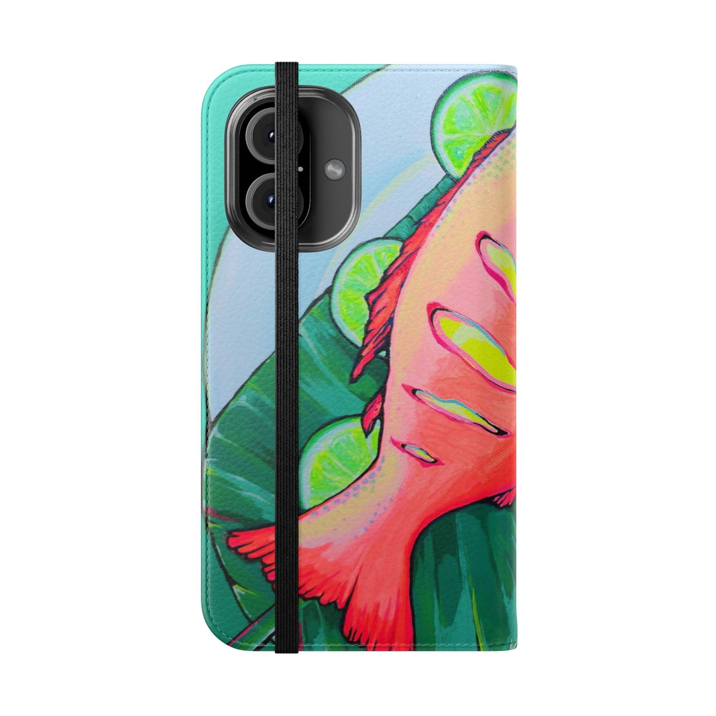 Neon Fried Fish Flip Phone Case – Wallet Cover with Card Slots