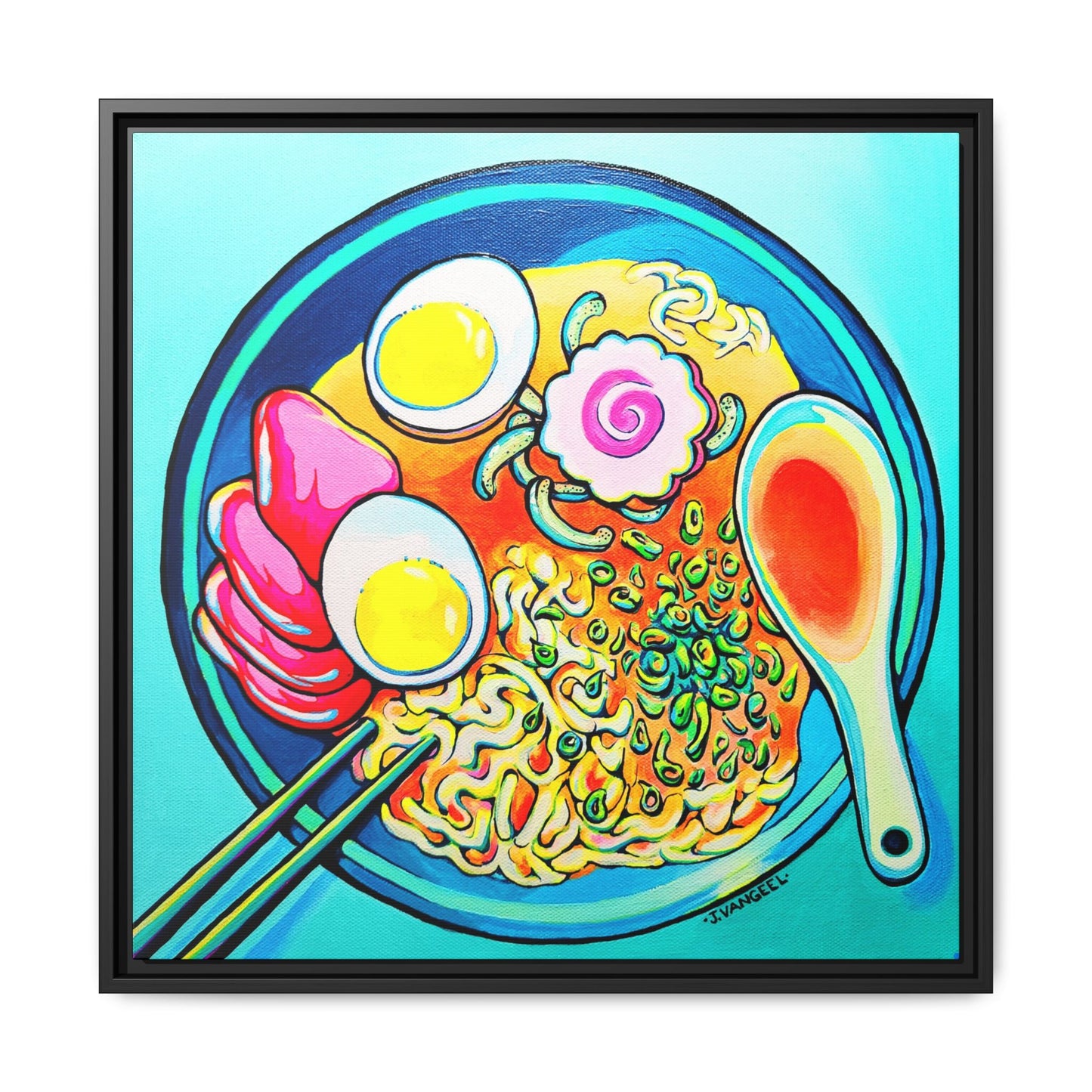 Framed Neon Ramen Canvas Print