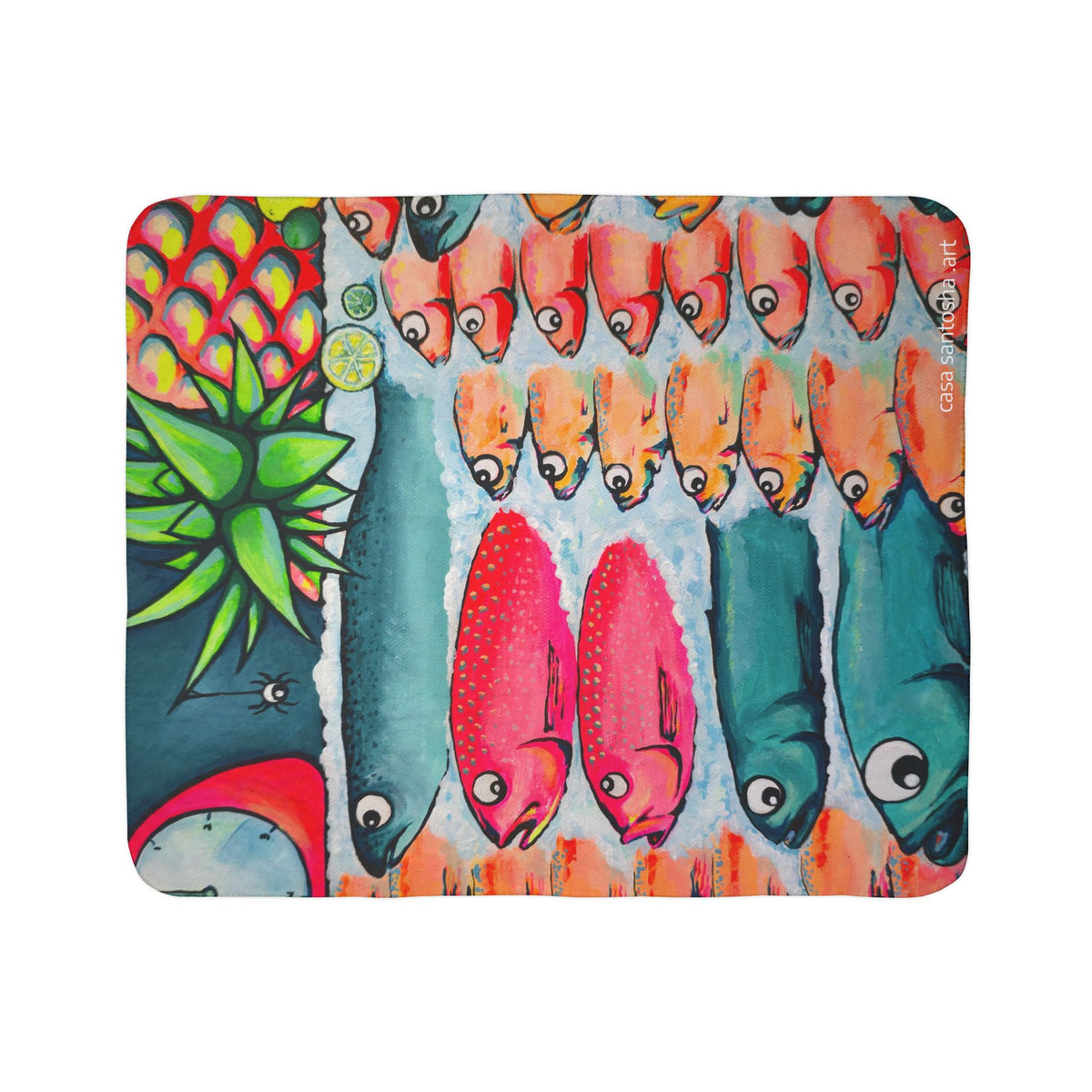 Neon Cabo Fish Market Fleece Sherpa Blanket