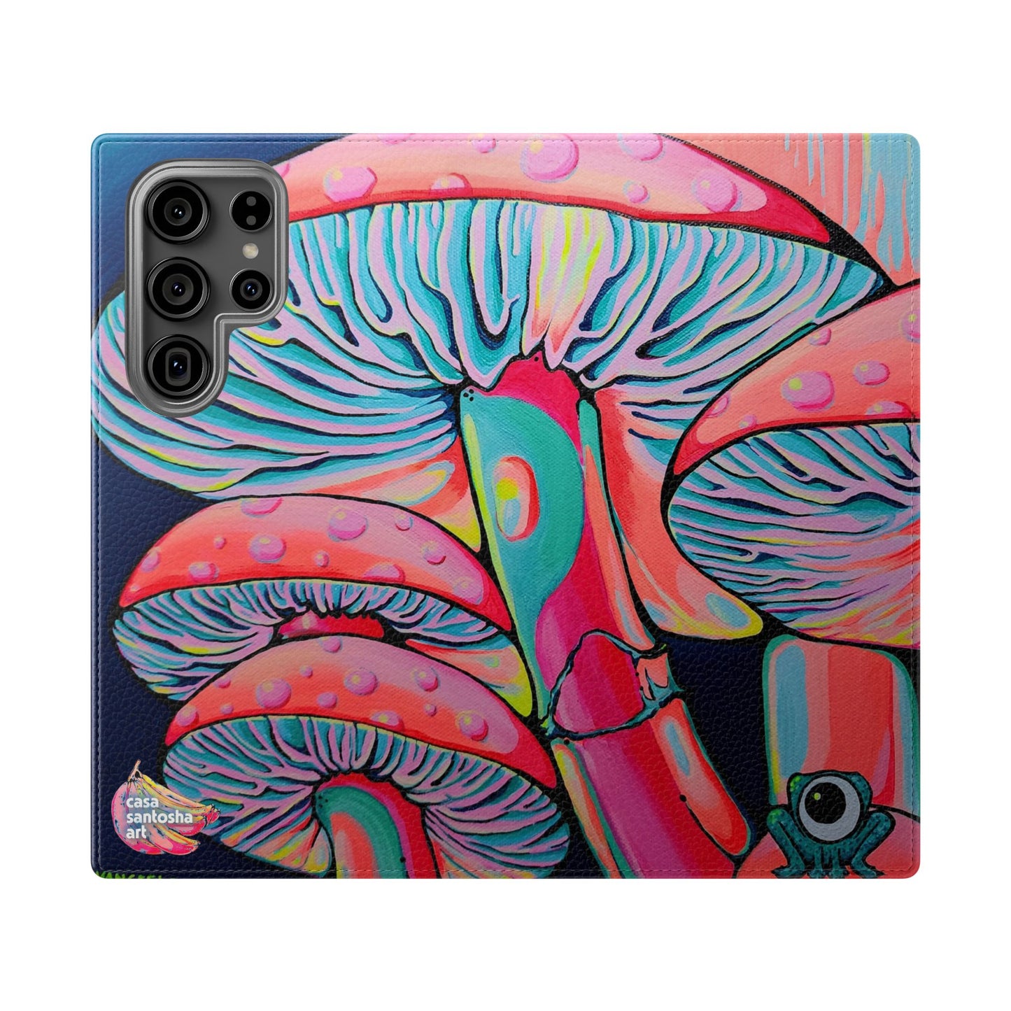Trippy Mushrooms Flip Phone Case – Wallet Cover with Card Slots
