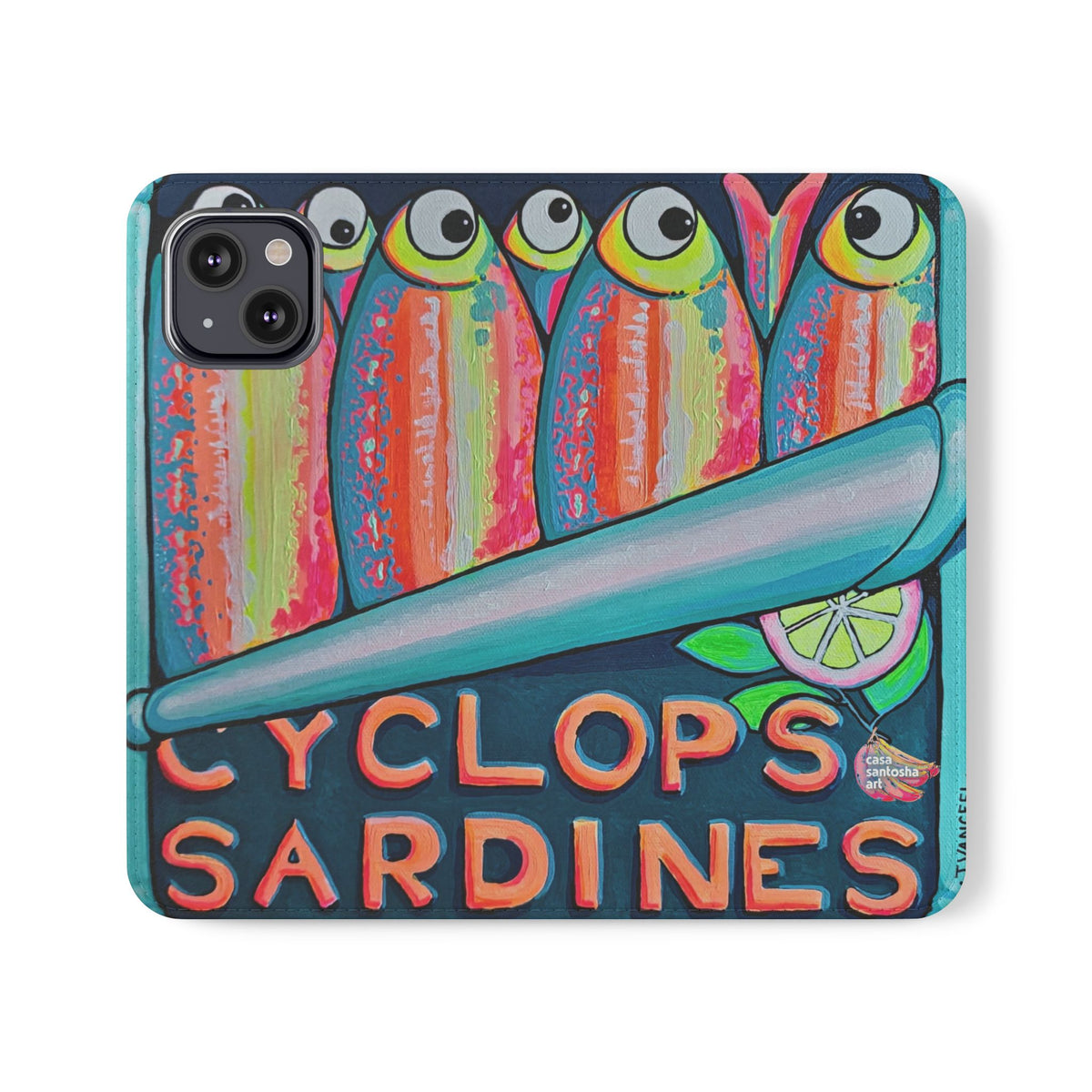 Neon Sardines Flip Phone Case – Wallet Cover with Card Slots
