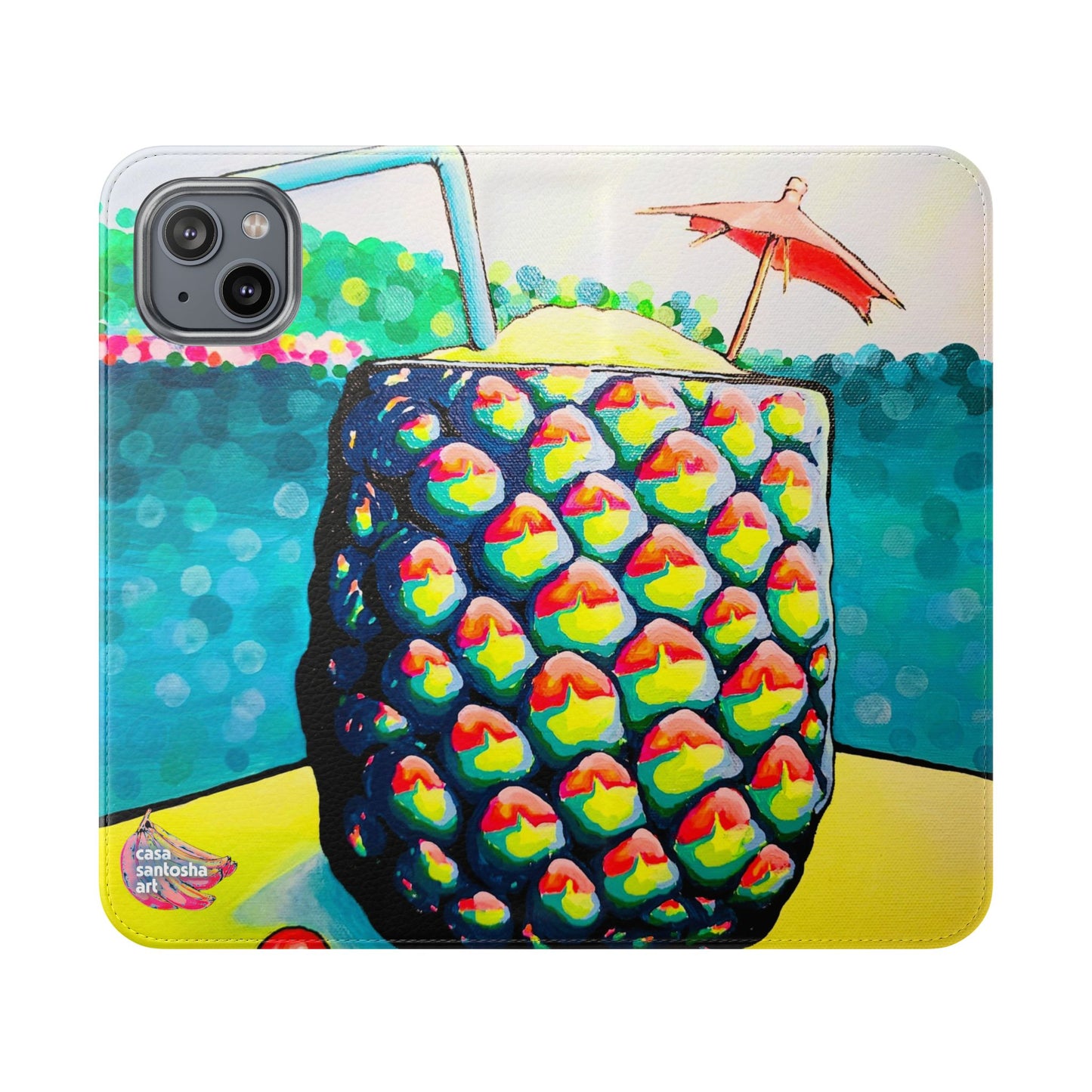 Neon Piña Colada Flip Phone Case – Wallet Cover with Card Slots