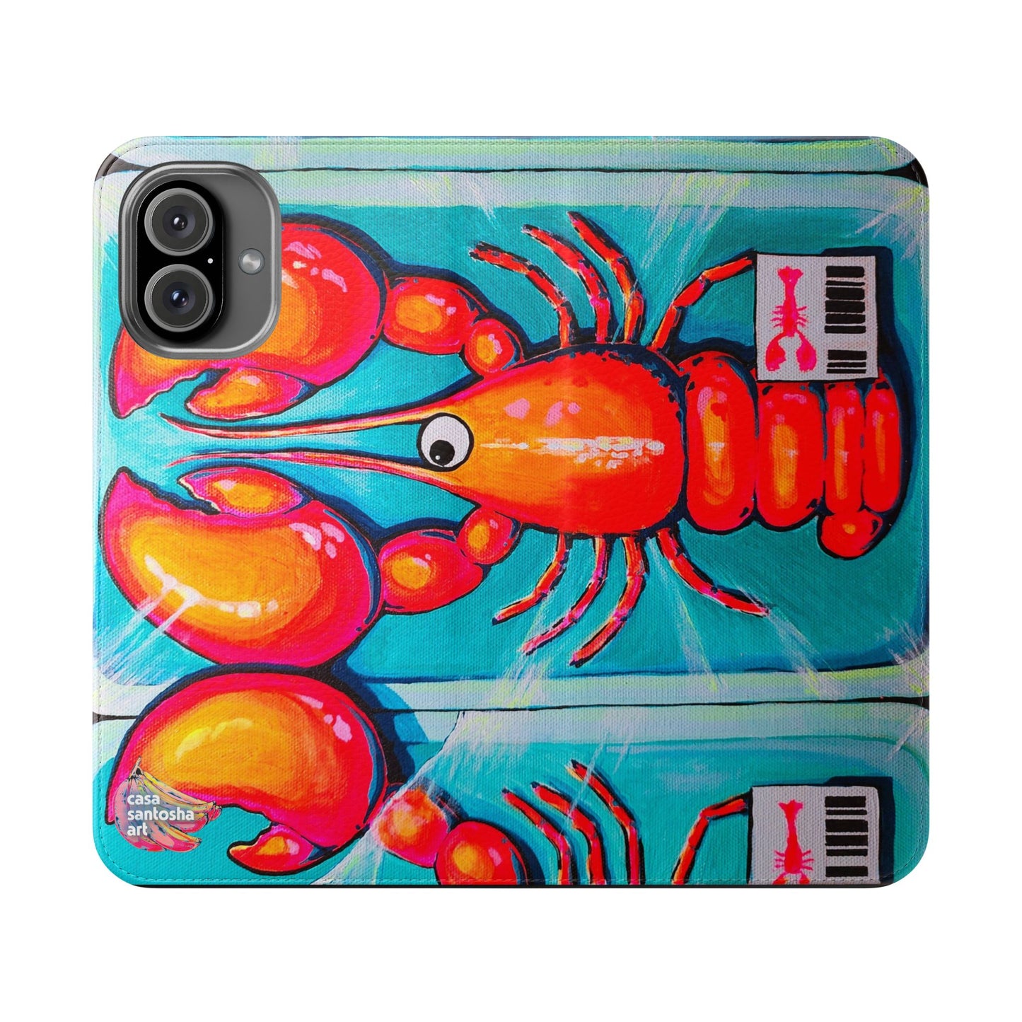Neon Lobster Flip Phone Case – Wallet Cover with Card Slots