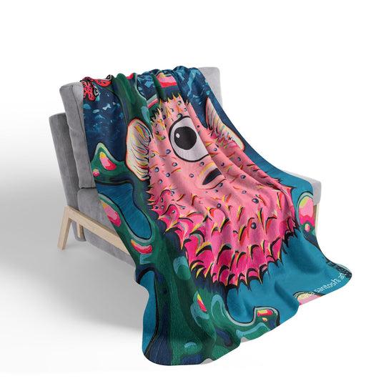 Cyclops Pufferfish Fleece Sherpa Blanket