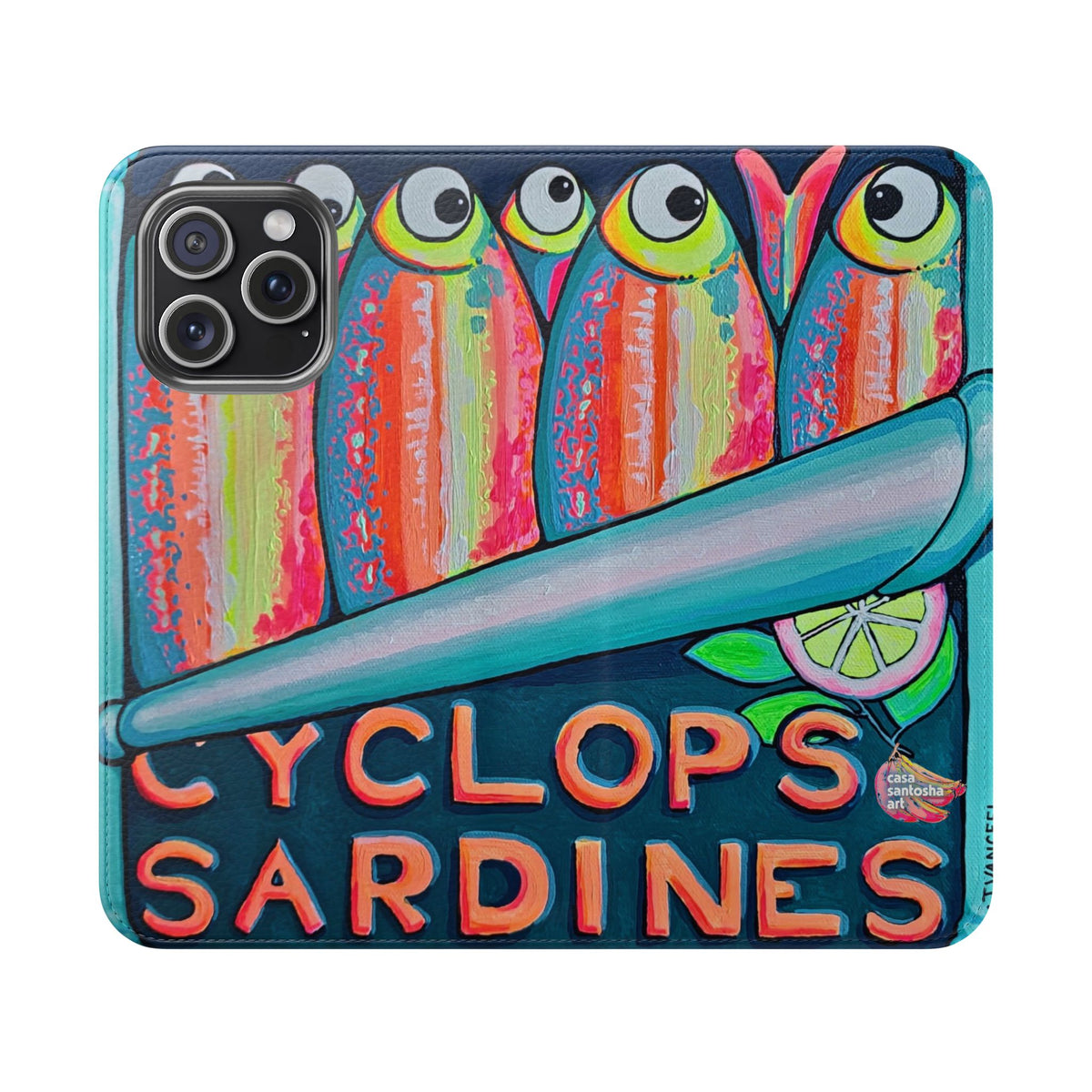 Neon Sardines Flip Phone Case – Wallet Cover with Card Slots