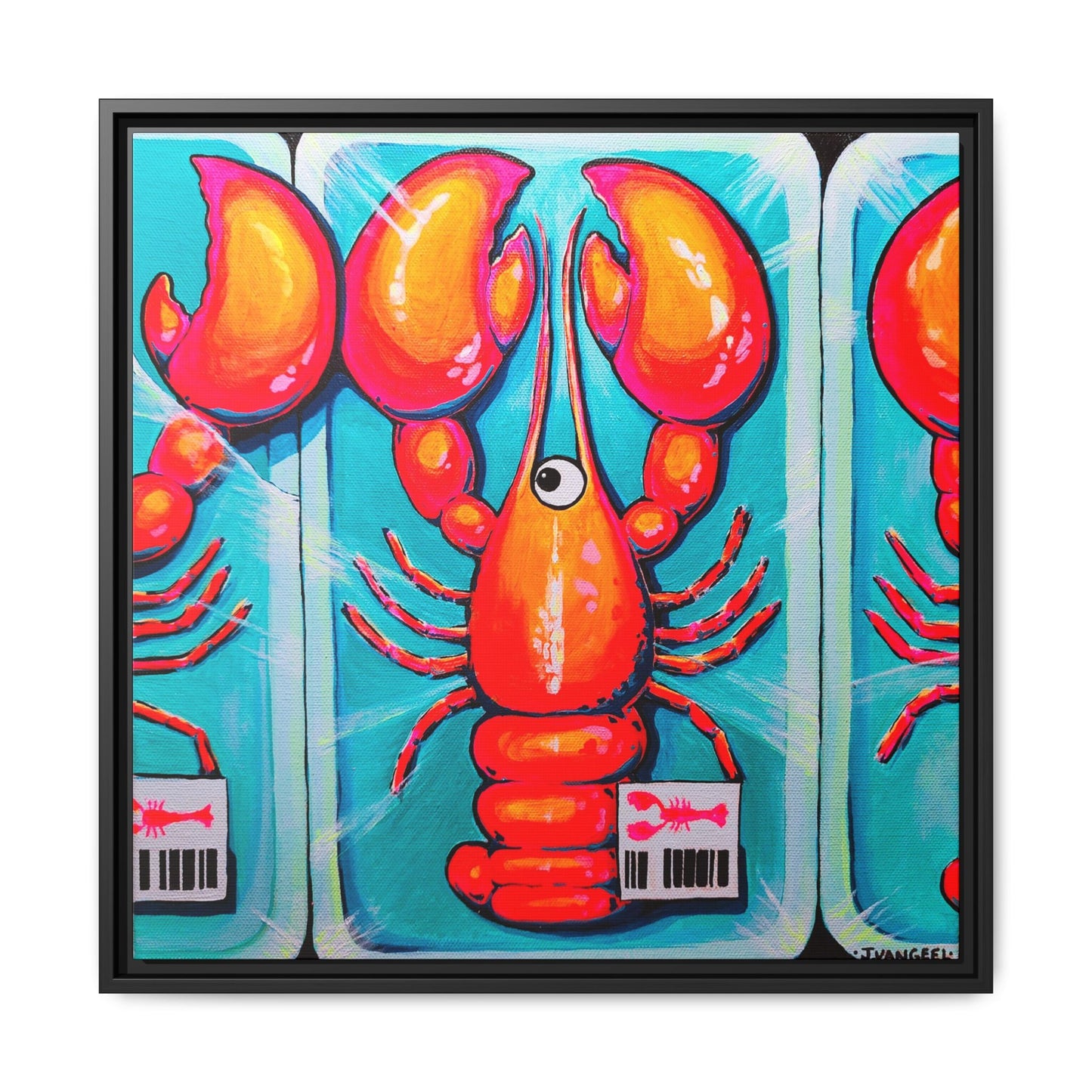 Framed Fresh Neon Lobster Canvas Print