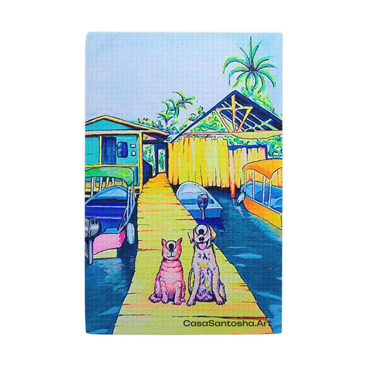 Cyclops Cat and Dog in Bocas Waffle Weave Kitchen Hand Towel