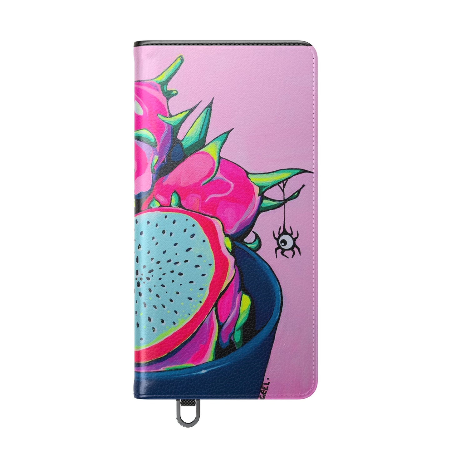 Neon Pink Dragon Fruit Flip Phone Case – Wallet Cover with Card Slots