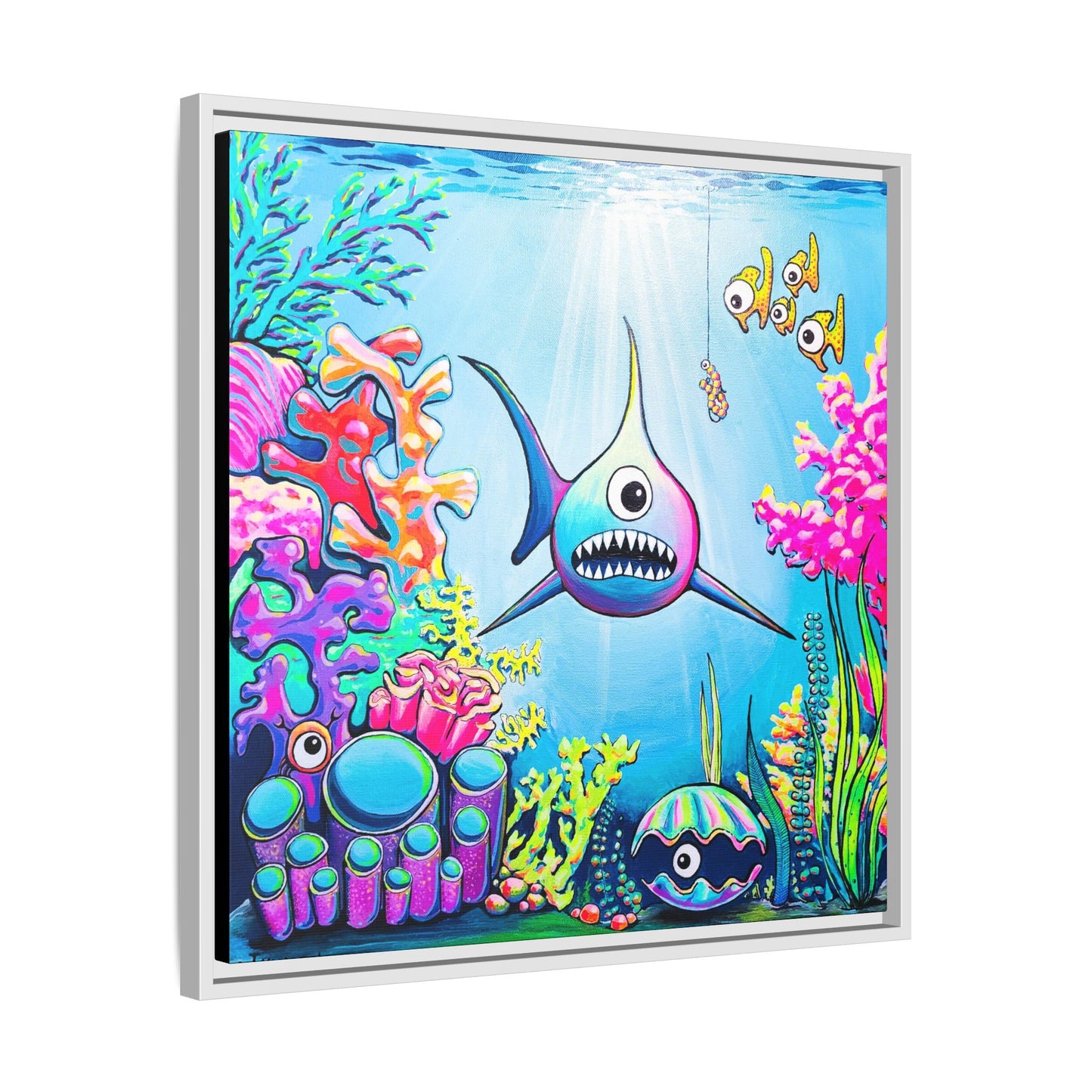Framed Cyclops Shark Canvas Print