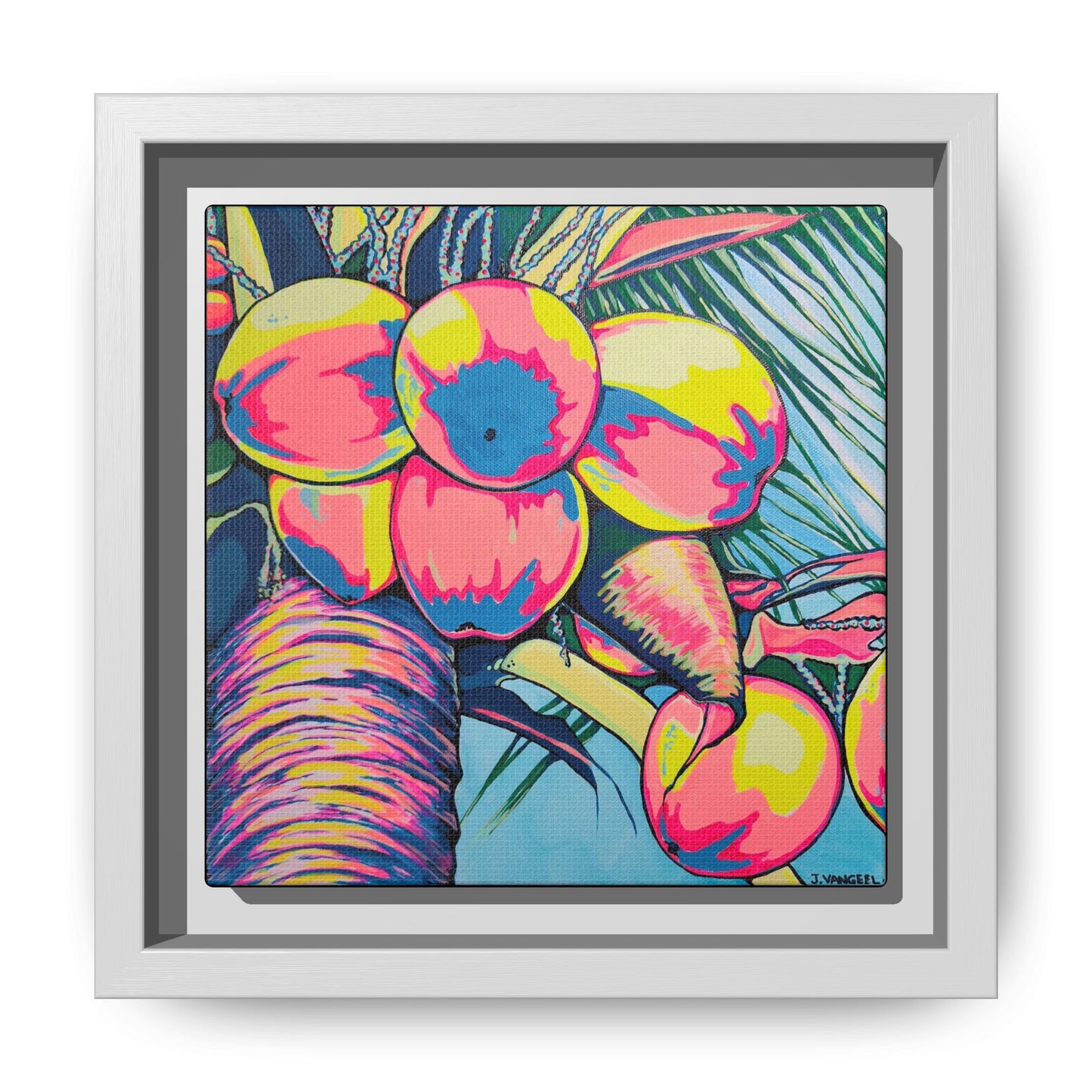 Framed Neon Coconuts Canvas Print