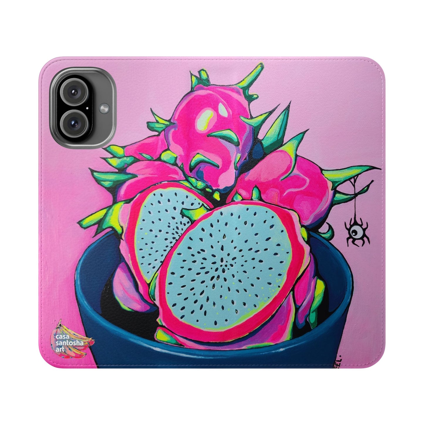 Neon Pink Dragon Fruit Flip Phone Case – Wallet Cover with Card Slots