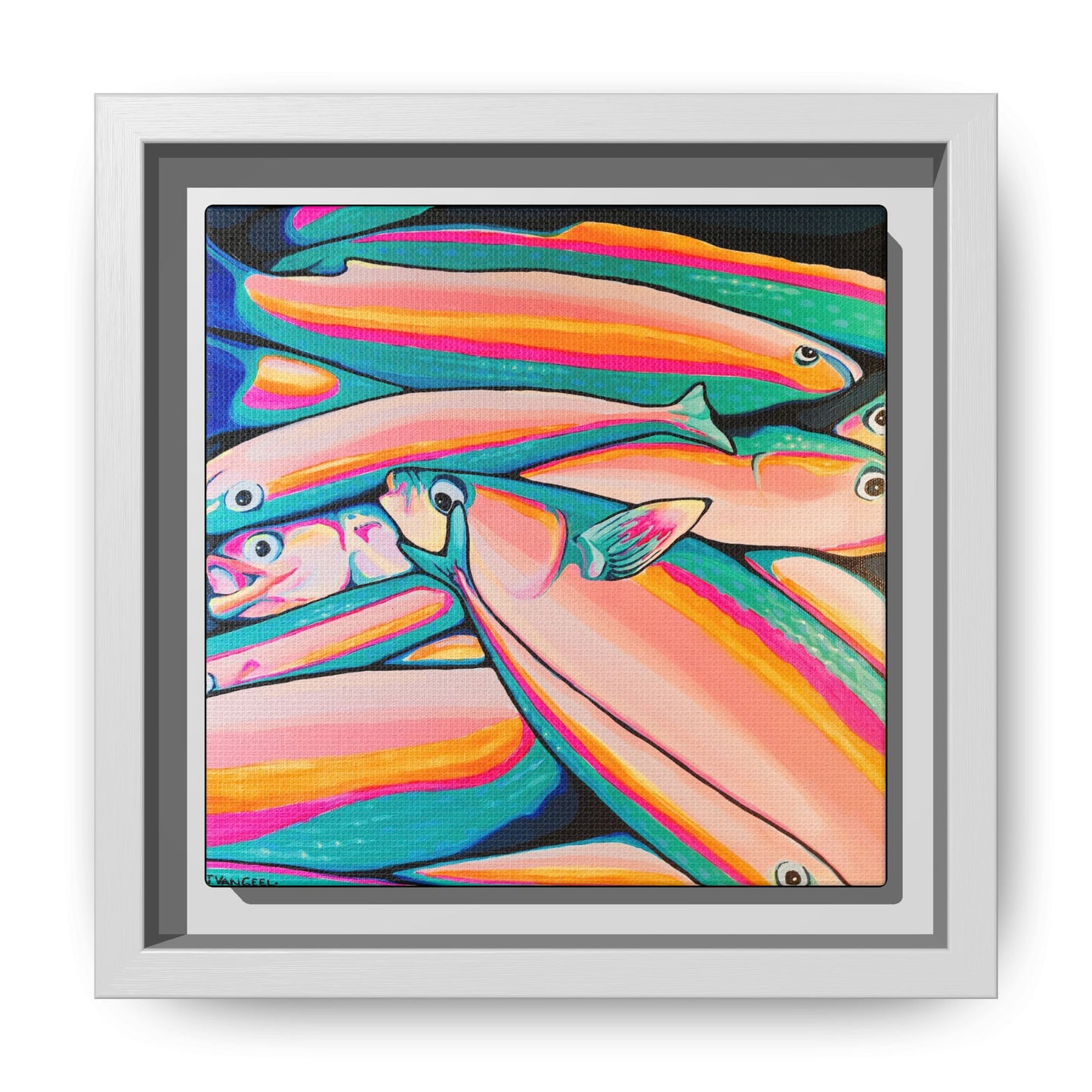 Framed Neon Fish Canvas Print