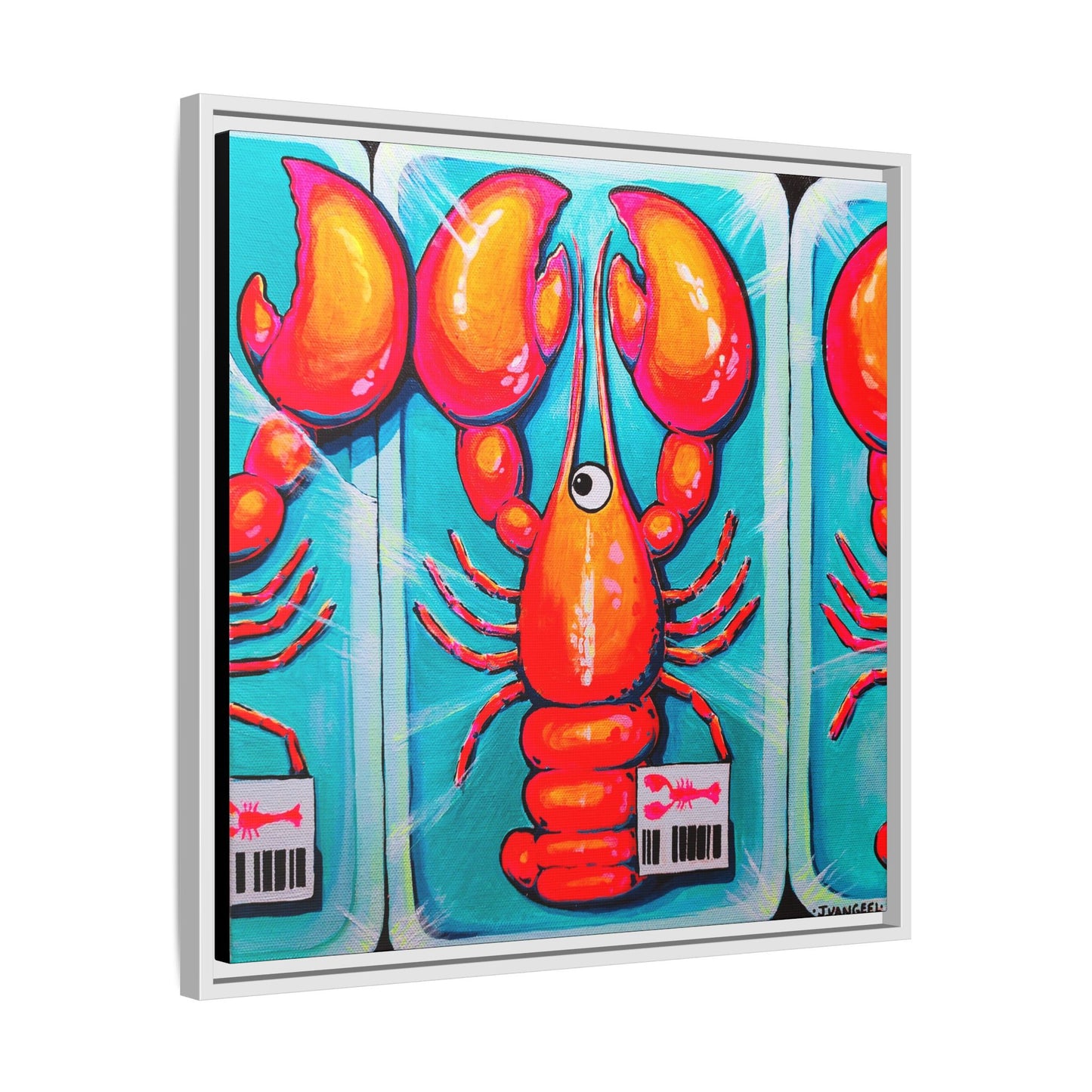 Framed Fresh Neon Lobster Canvas Print