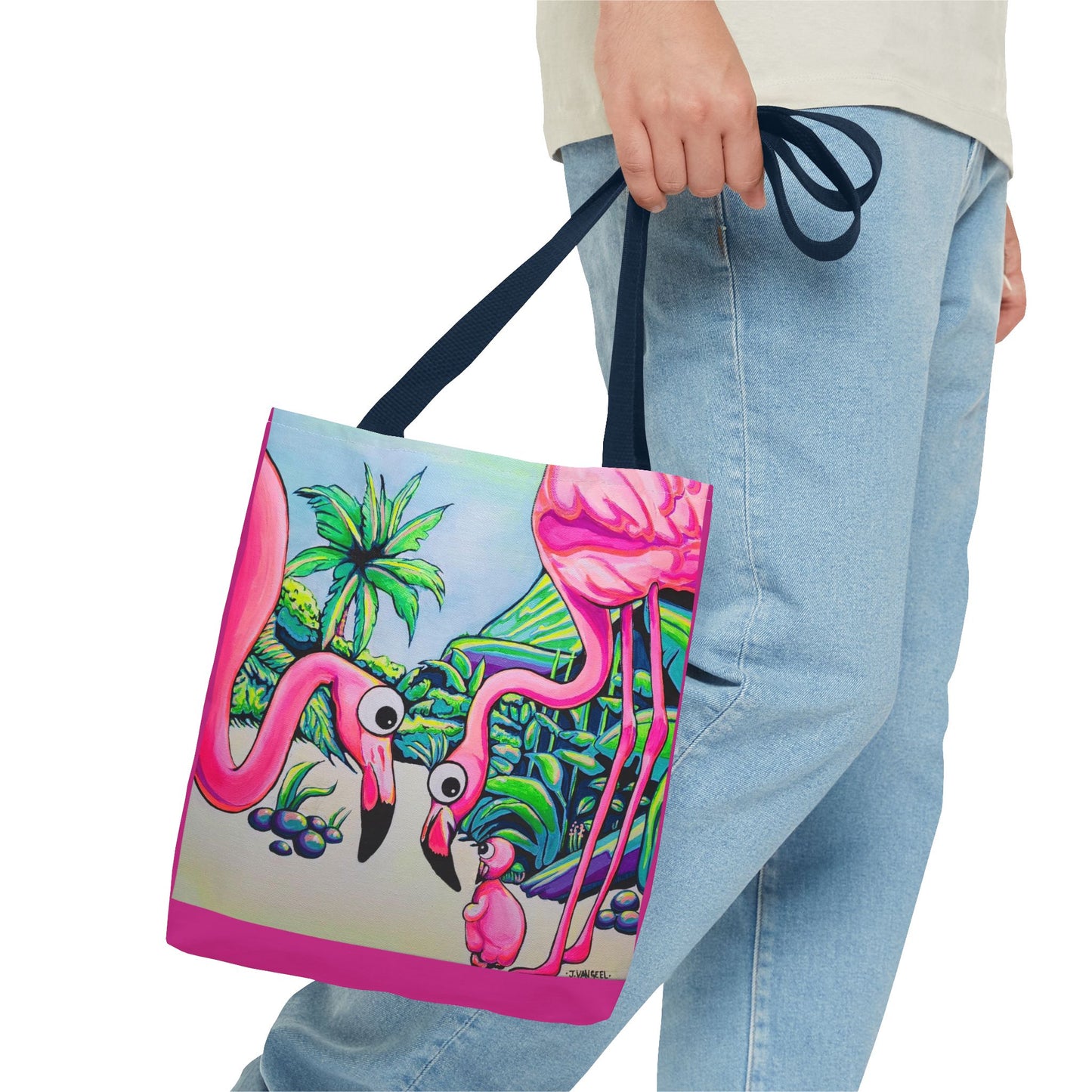 Premium Cyclops Flamingo Family Tote Bag, Original Artist Design, Reusable Shopping Tote,  Eco-Friendly