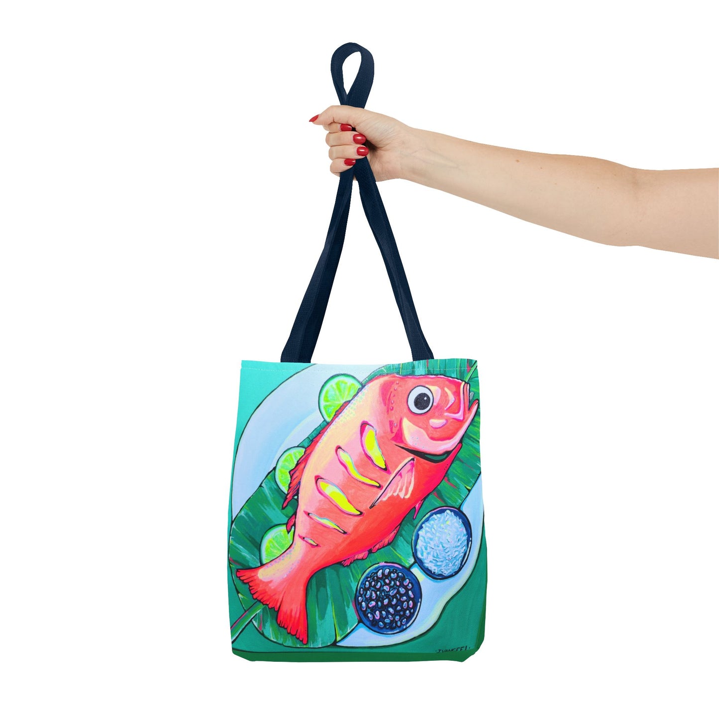 Premium Neon Fried Fish Tote Bag, Original Artist Design, Reusable Shopping Tote, Eco-Friendly