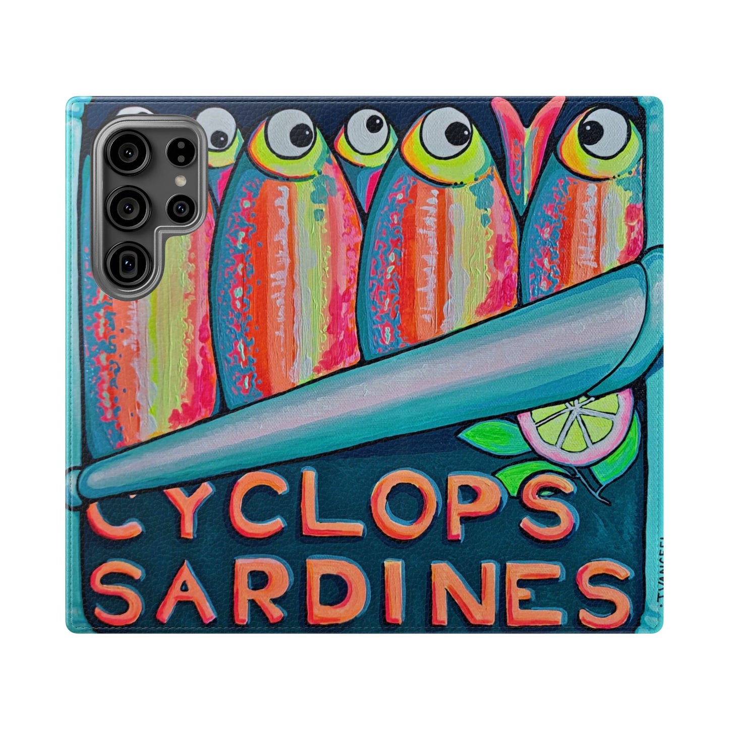 Neon Sardines Flip Phone Case – Wallet Cover with Card Slots
