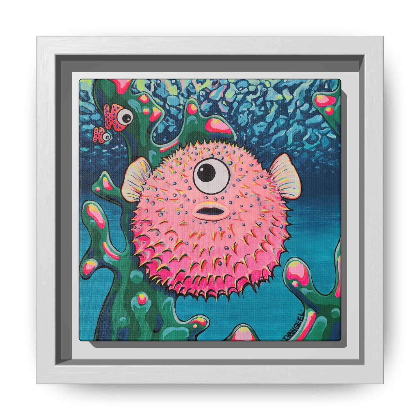 Framed Cyclops Pufferfish Canvas Print