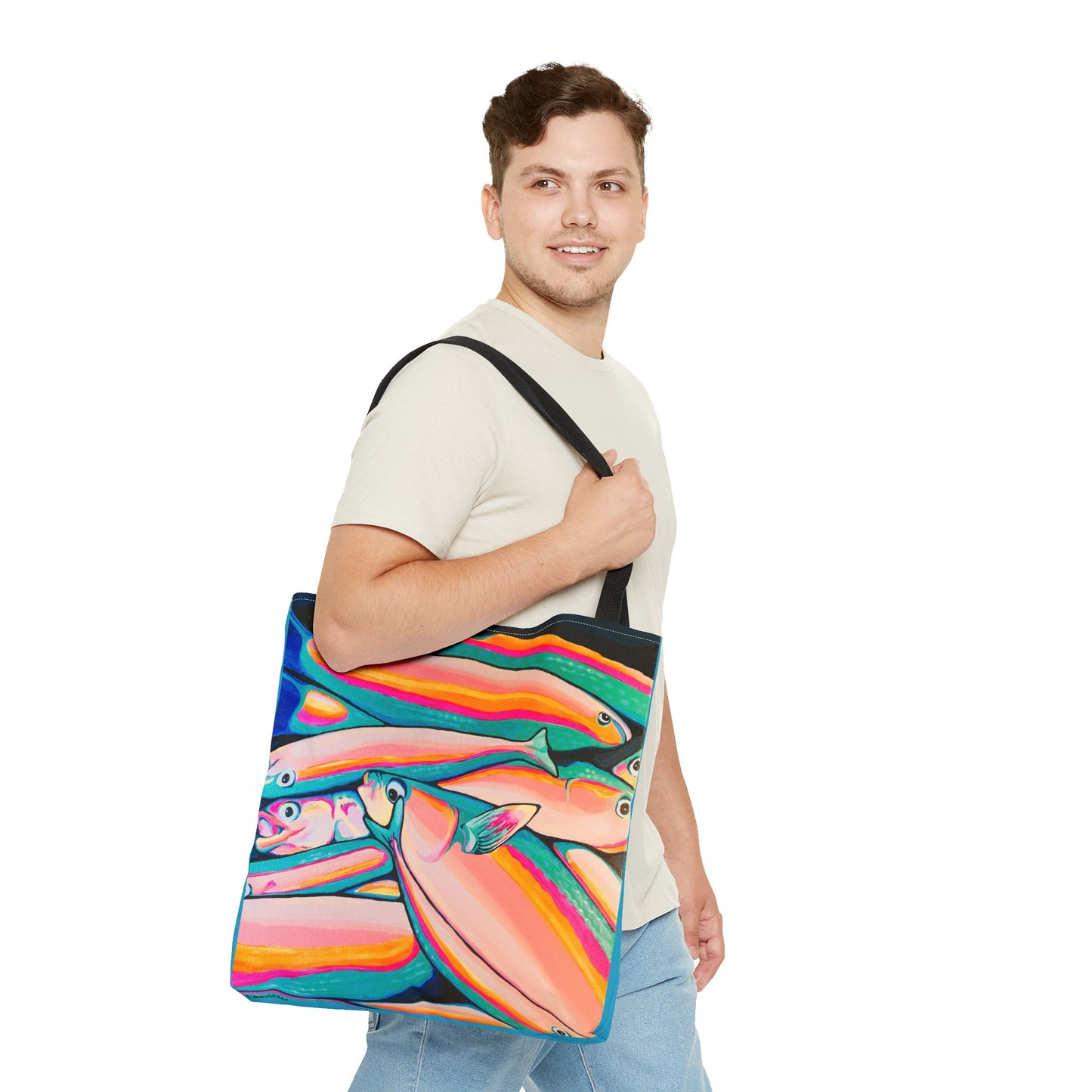 Premium Neon Fish Tote Bag, Original Artist Design, Reusable Shopping Tote, Eco-Friendly