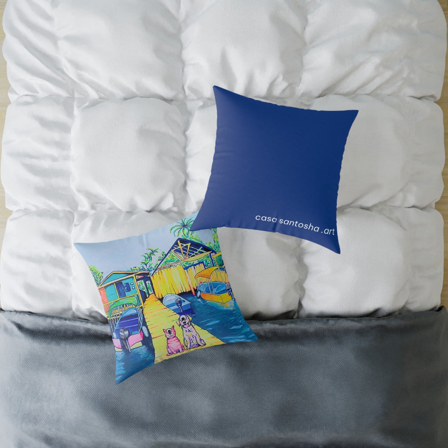 Cyclops Cat and Dog in Bocas Art Canvas Decorative Pillow