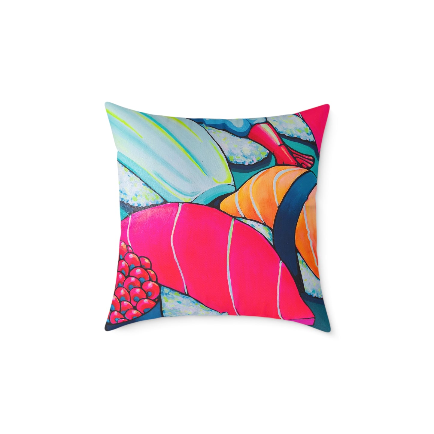 Neon Sushi Art Canvas Decorative Pillow