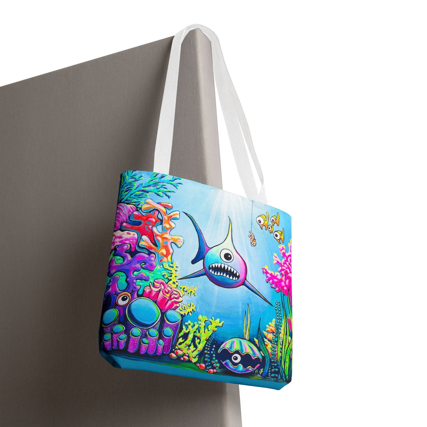 Premium Cyclops Shark Tote Bag, Original Artist Design, Reusable Shopping Tote,  Eco-Friendly