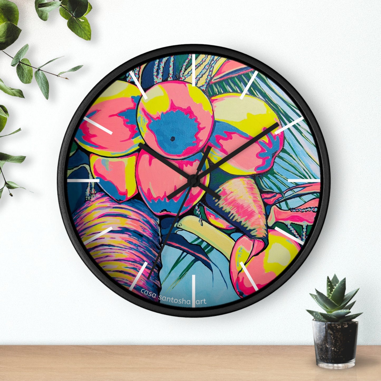 Neon Coconuts Pop Art Wall Clock
