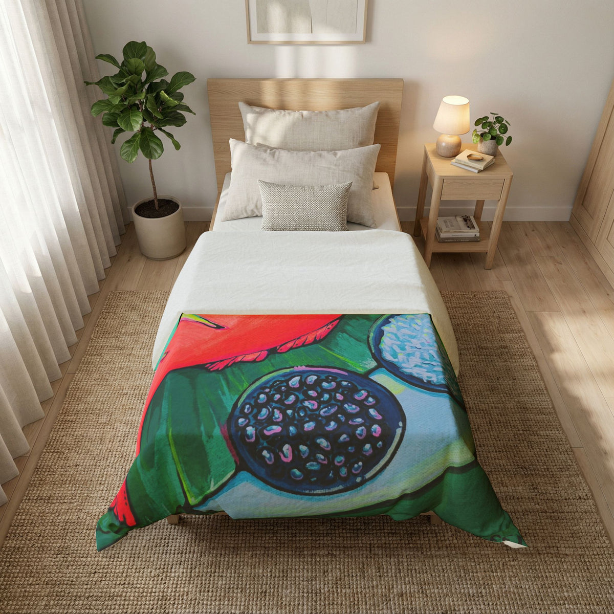 Neon Fried Fish Duvet Cover - neon pop art by Casa Santosha Art
