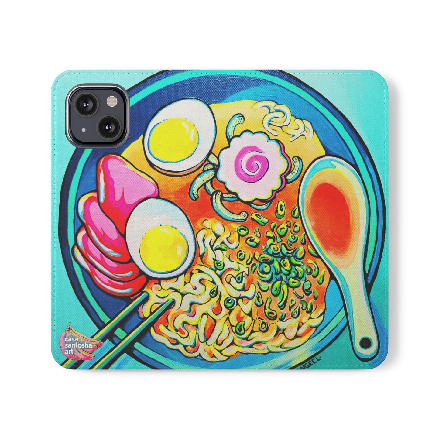 Neon Ramen Flip Phone Case – Wallet Cover with Card Slots