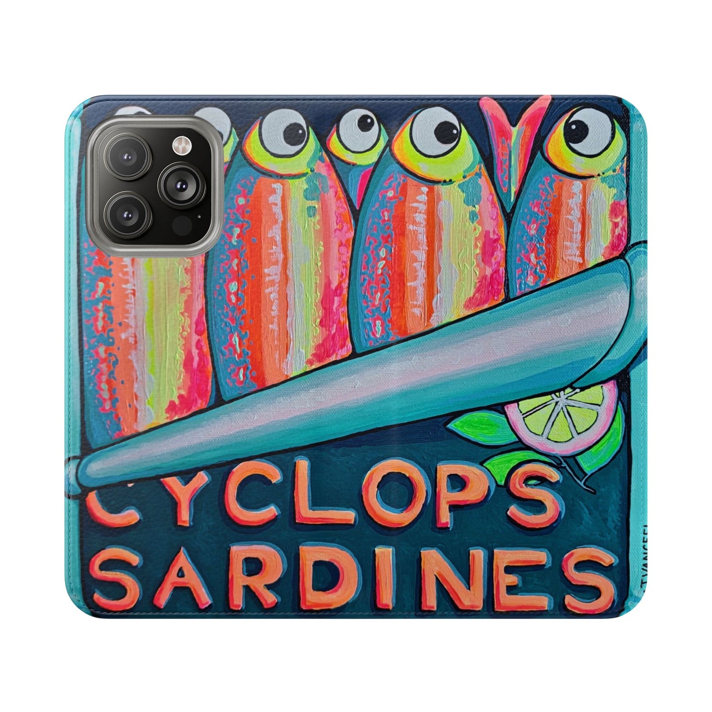 Neon Sardines Flip Phone Case – Wallet Cover with Card Slots