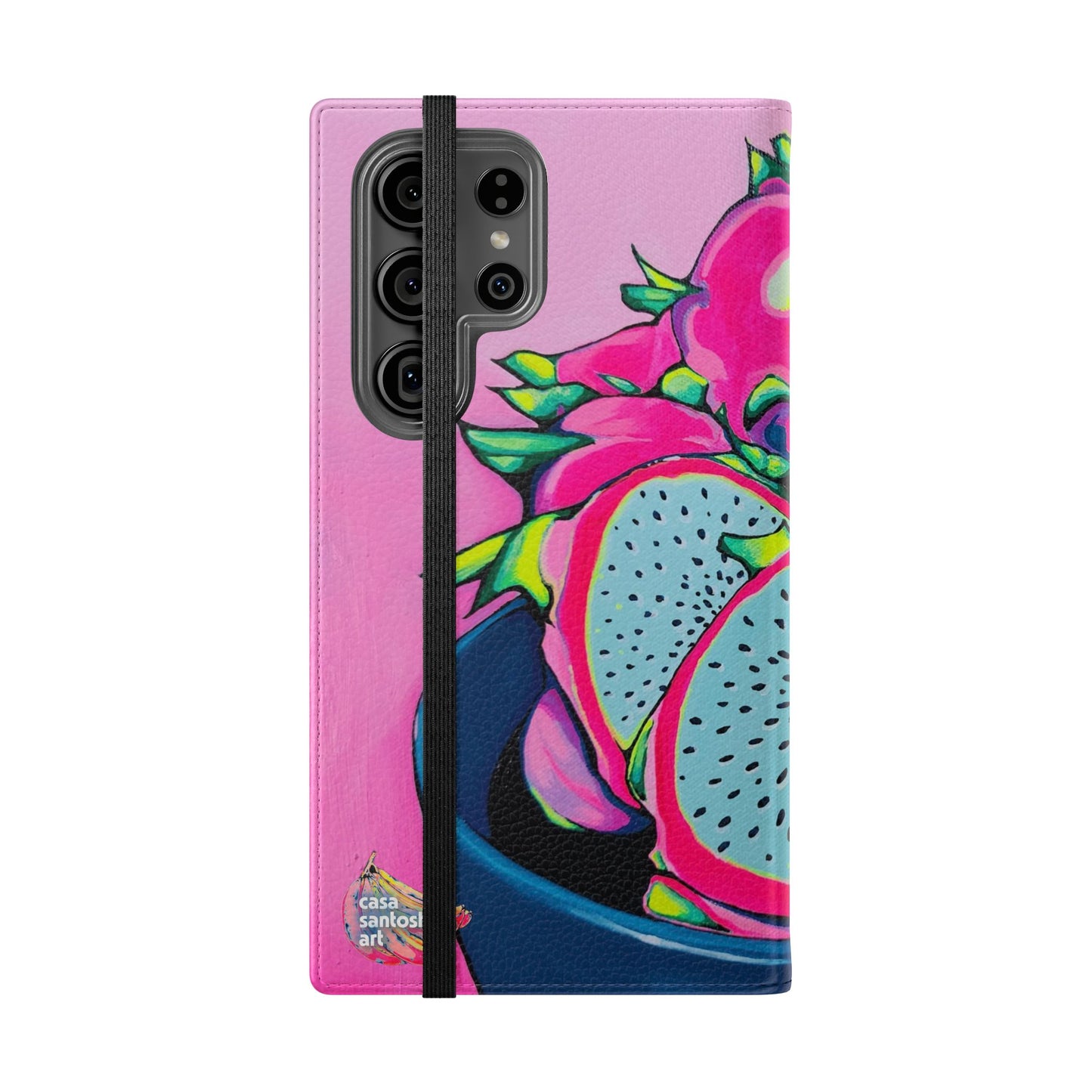 Neon Pink Dragon Fruit Flip Phone Case – Wallet Cover with Card Slots