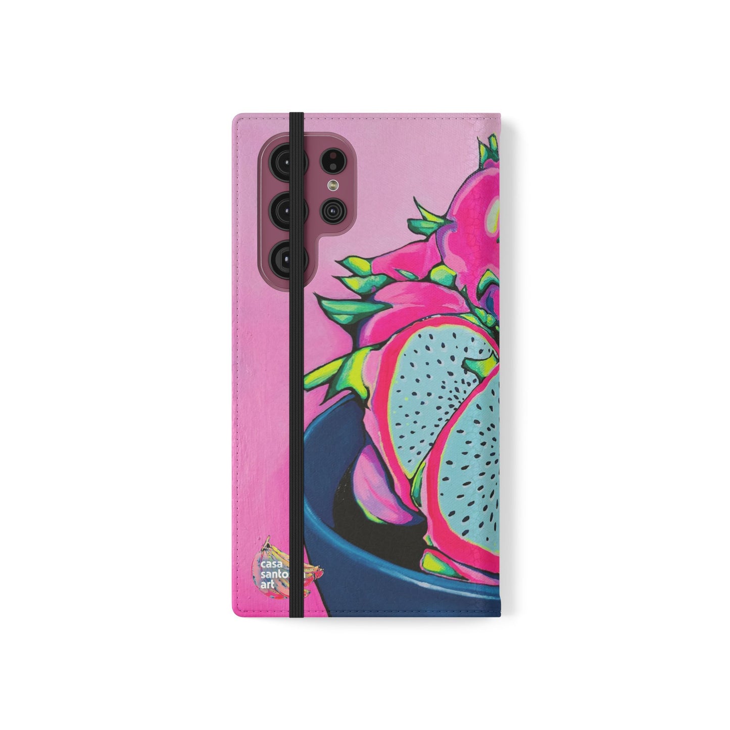 Neon Pink Dragon Fruit Flip Phone Case – Wallet Cover with Card Slots