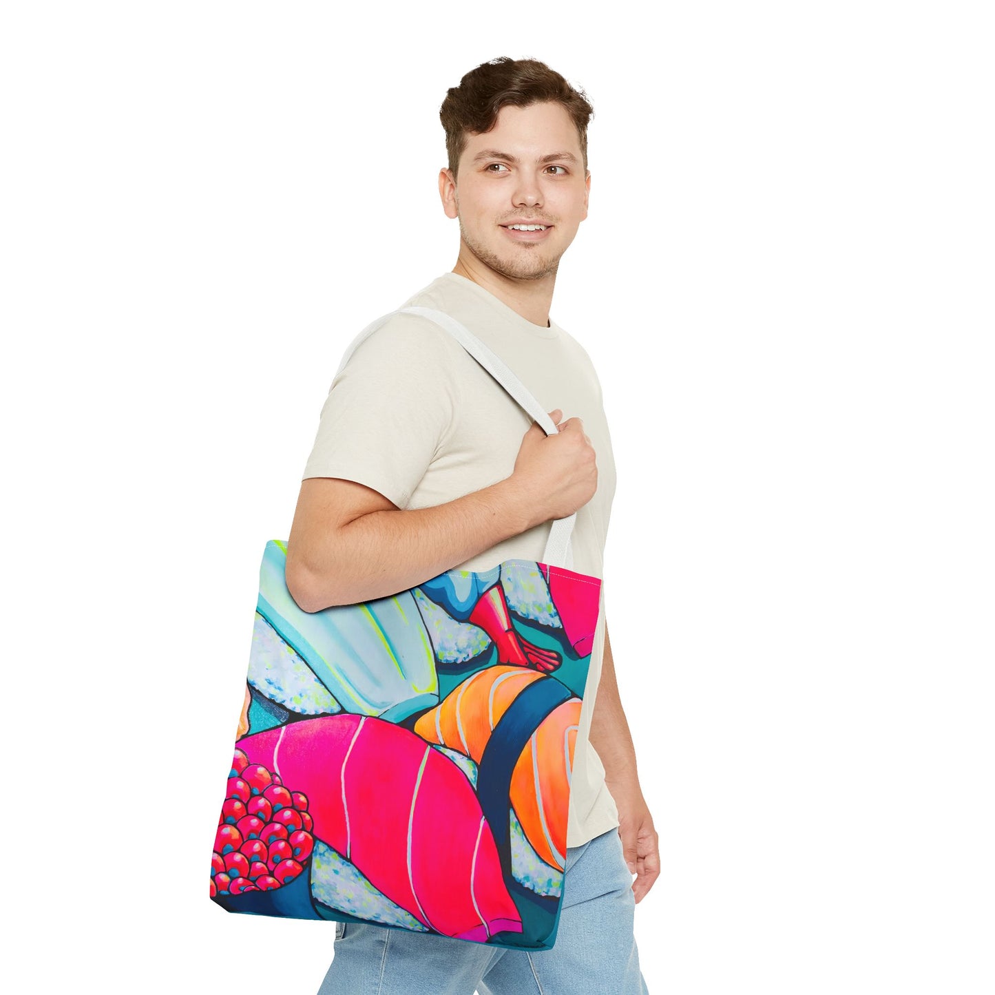 Sac fourre-tout Sushi Néon Premium, Design d'artiste original, Sac de courses réutilisable, Écologique