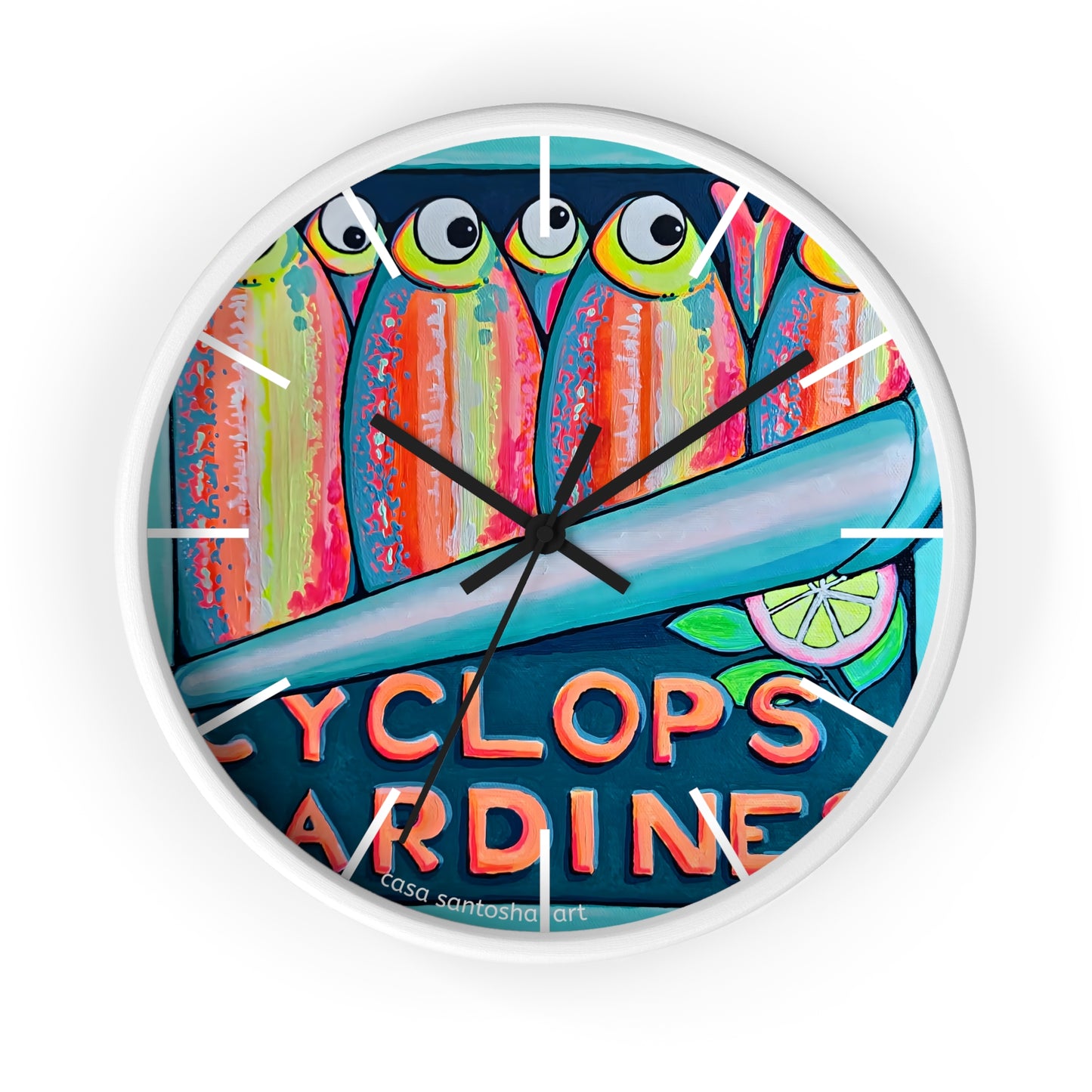 Neon Sardines Pop Art Wall Clock