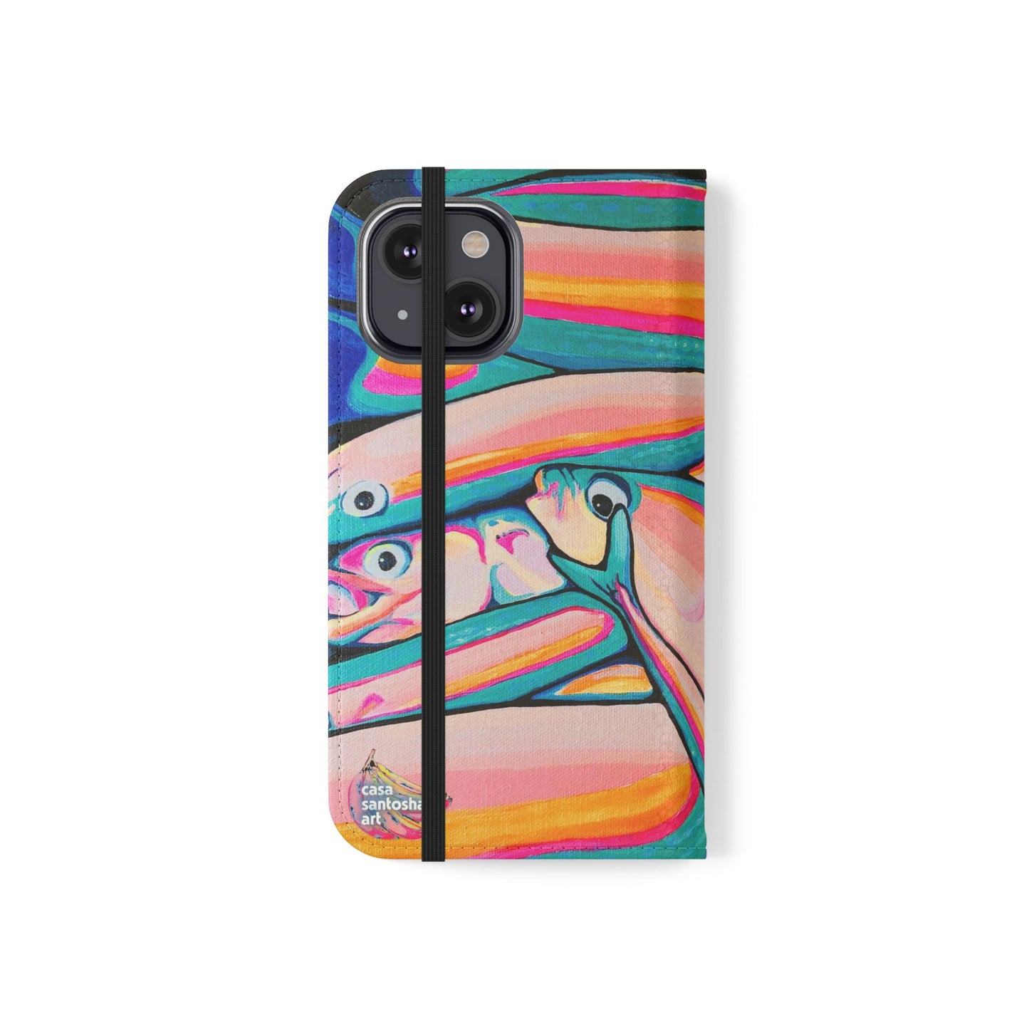Neon Fish Flip Phone Case – Wallet Cover with Card Slots