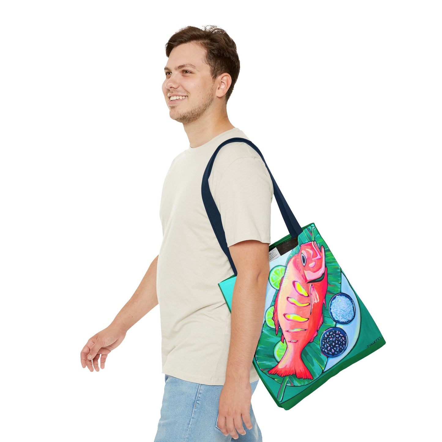 Premium Neon Fried Fish Tote Bag, Original Artist Design, Reusable Shopping Tote, Eco-Friendly