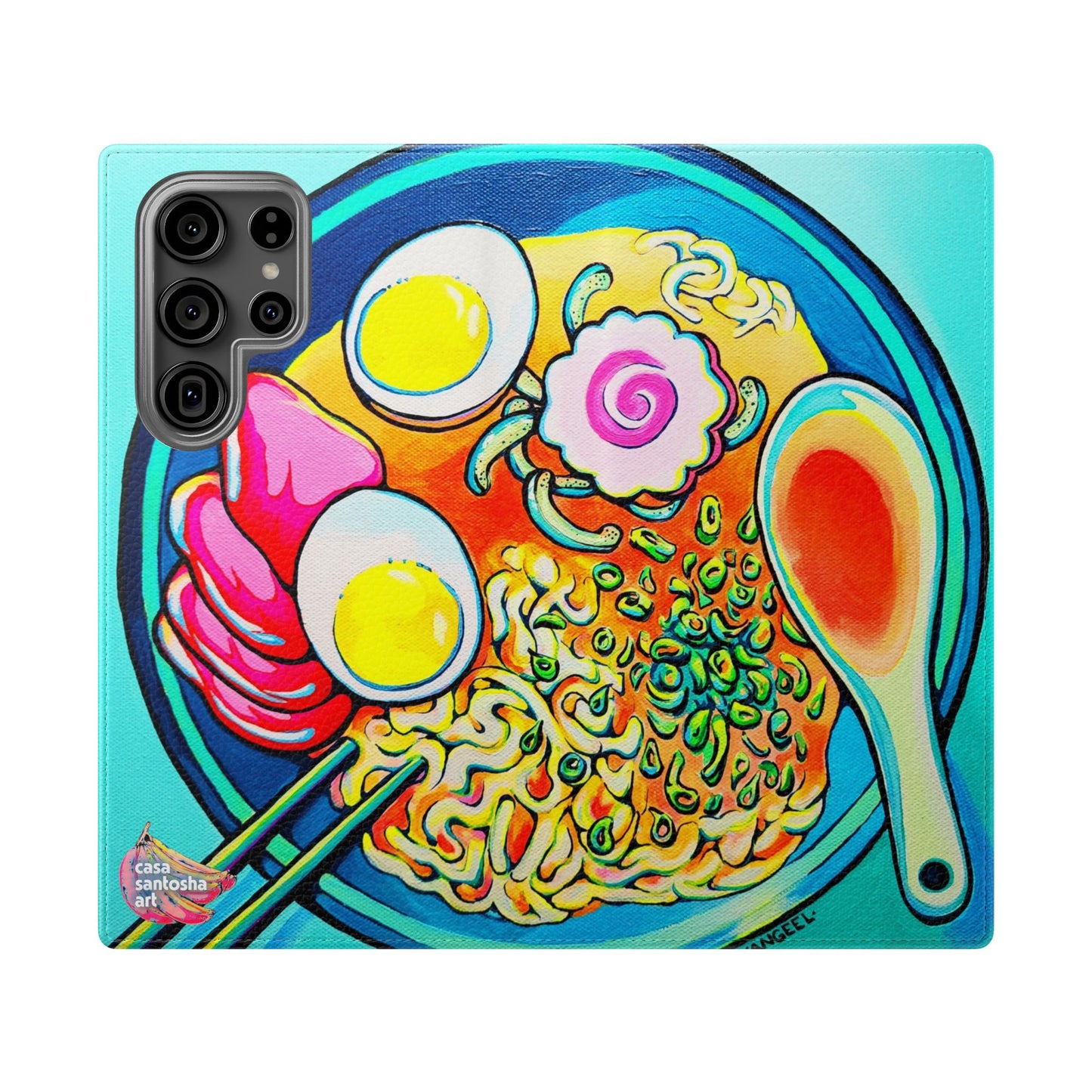 Neon Ramen Flip Phone Case – Wallet Cover with Card Slots