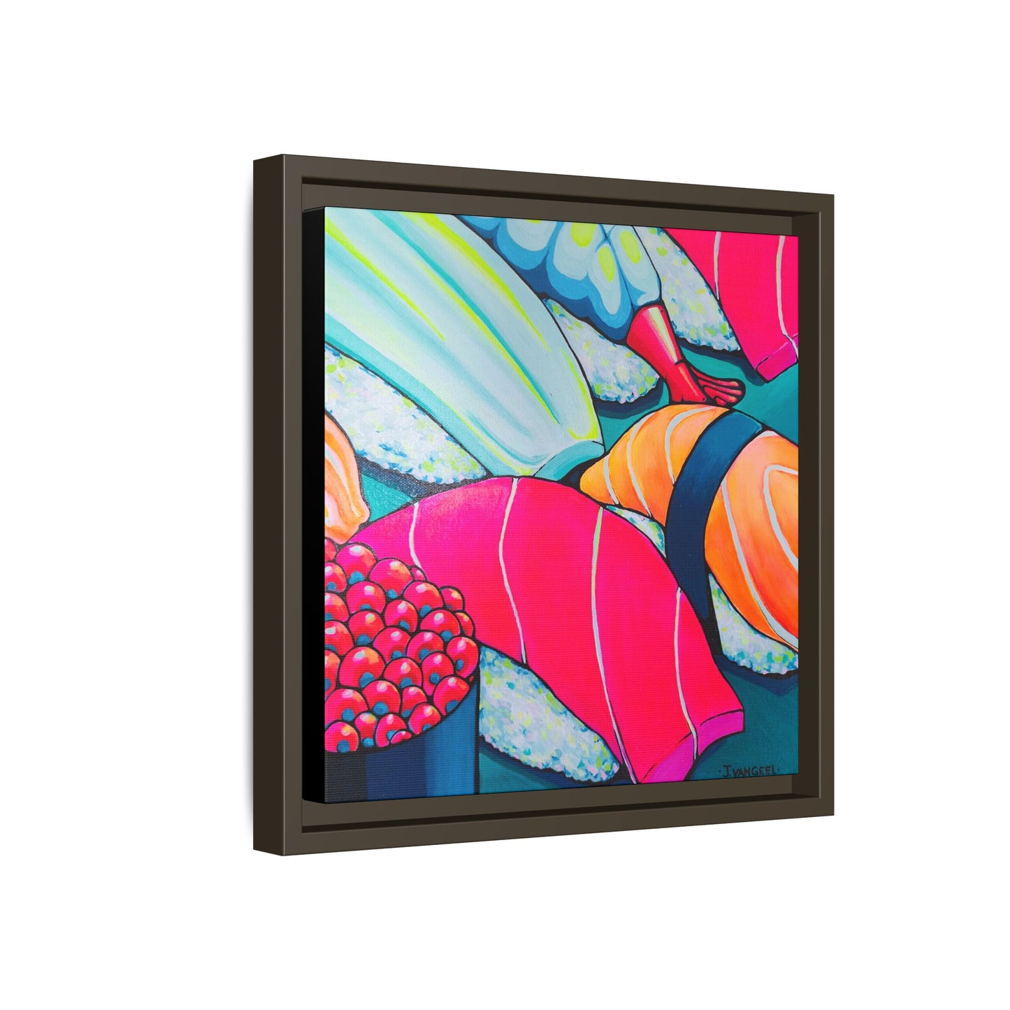 Framed Neon Sushi Canvas Print