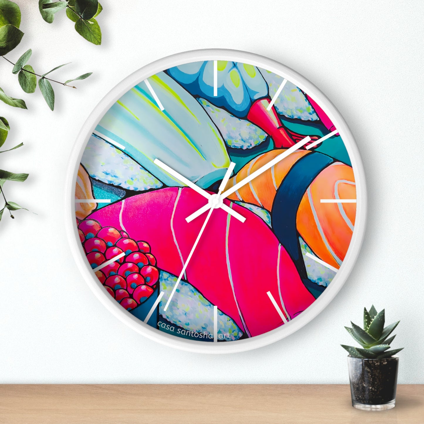 Horloge murale néon Sushi Pop Art