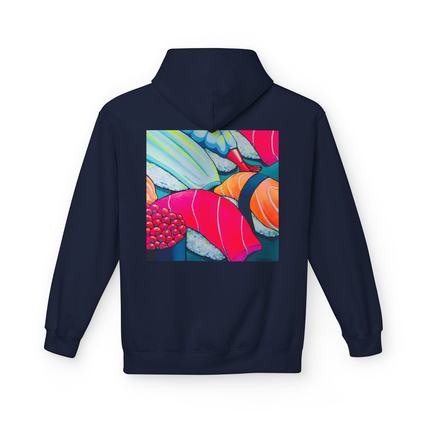 Sweat à capuche doux unisexe néon motif sushis