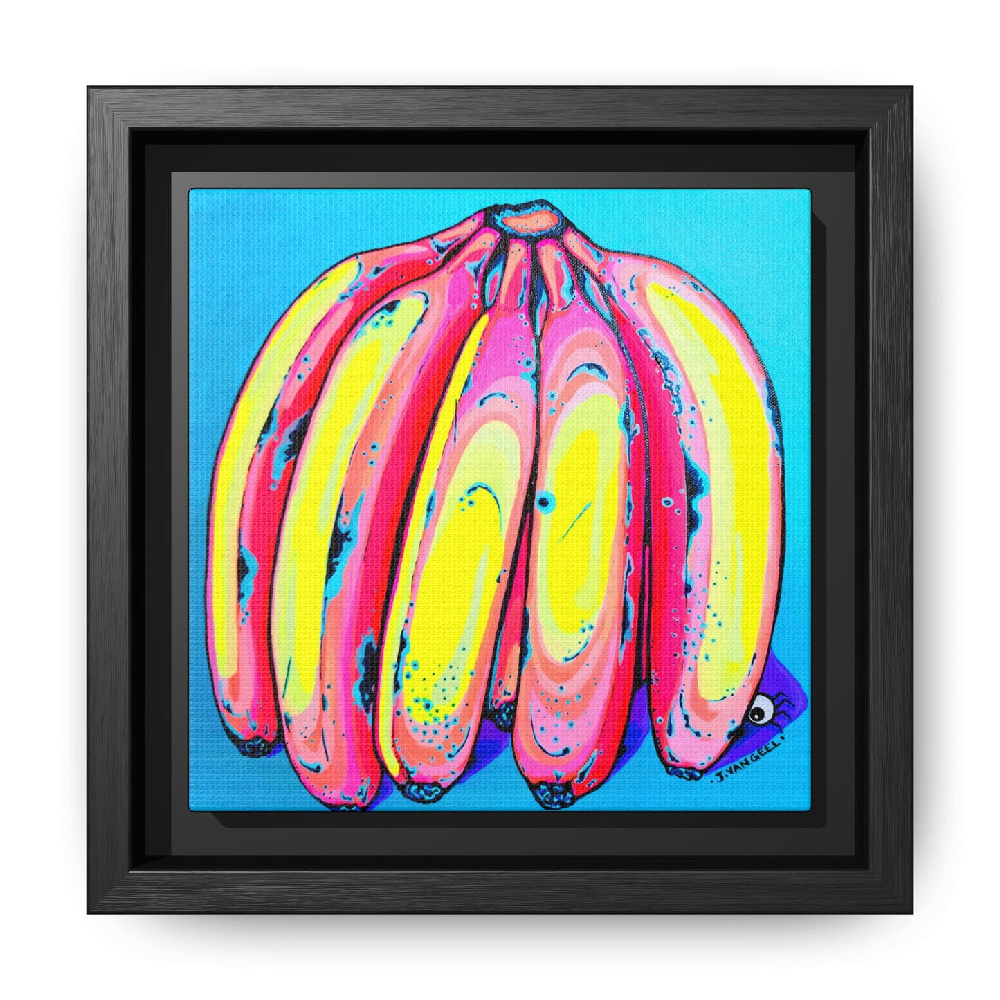 Framed Neon Fat Bananas Canvas Print