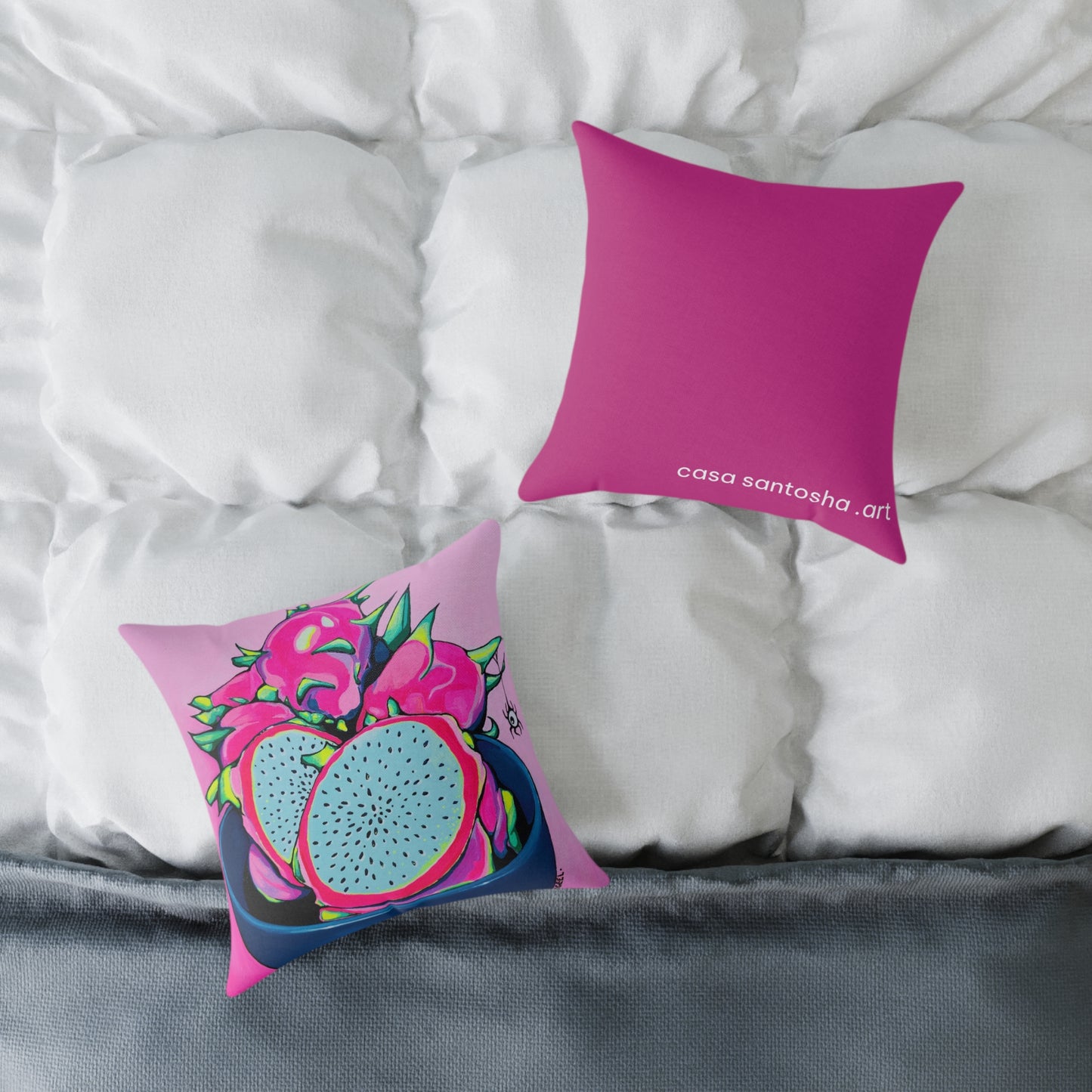 Neon Pink Dragon Fruit Art Canvas Decorative Pillow