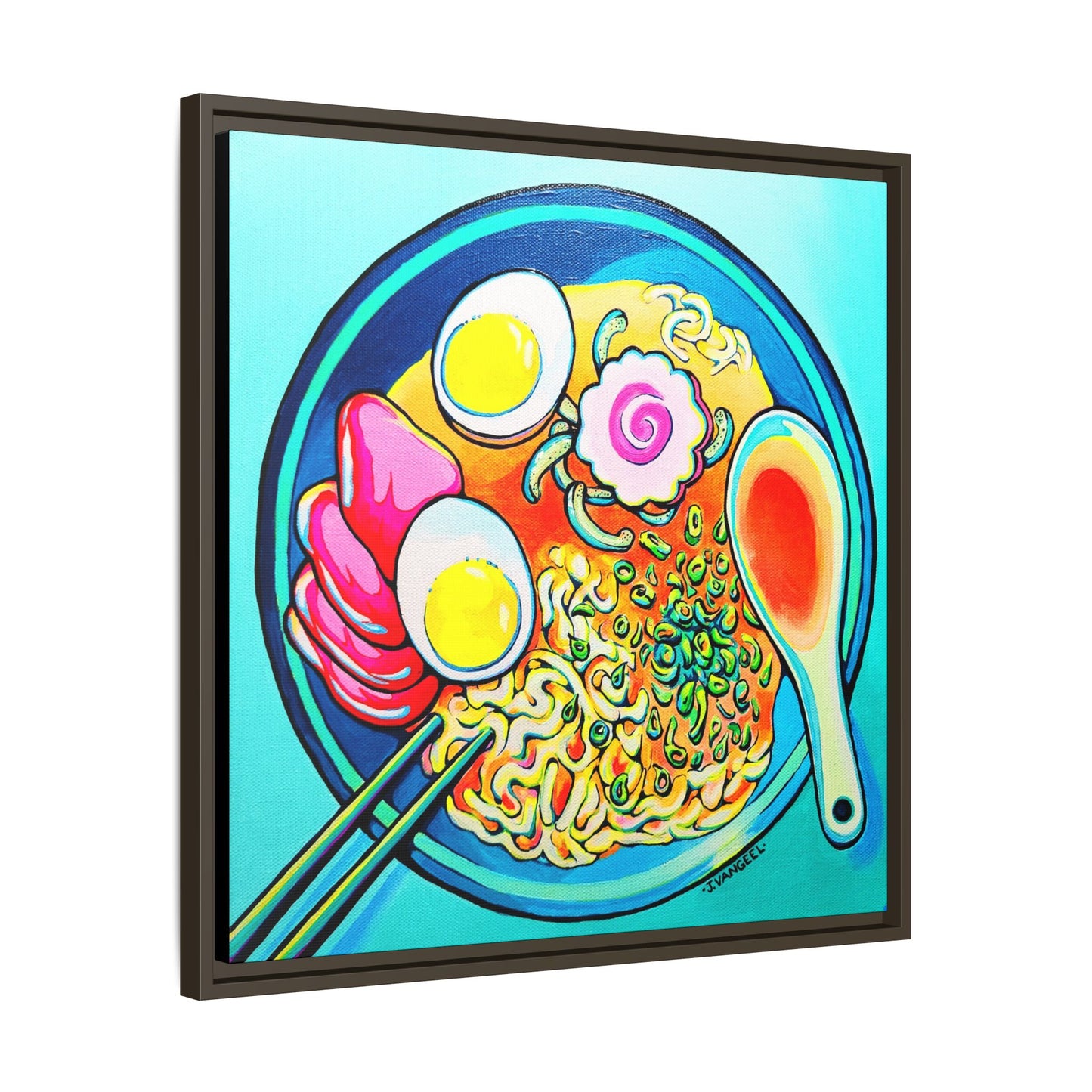 Framed Neon Ramen Canvas Print
