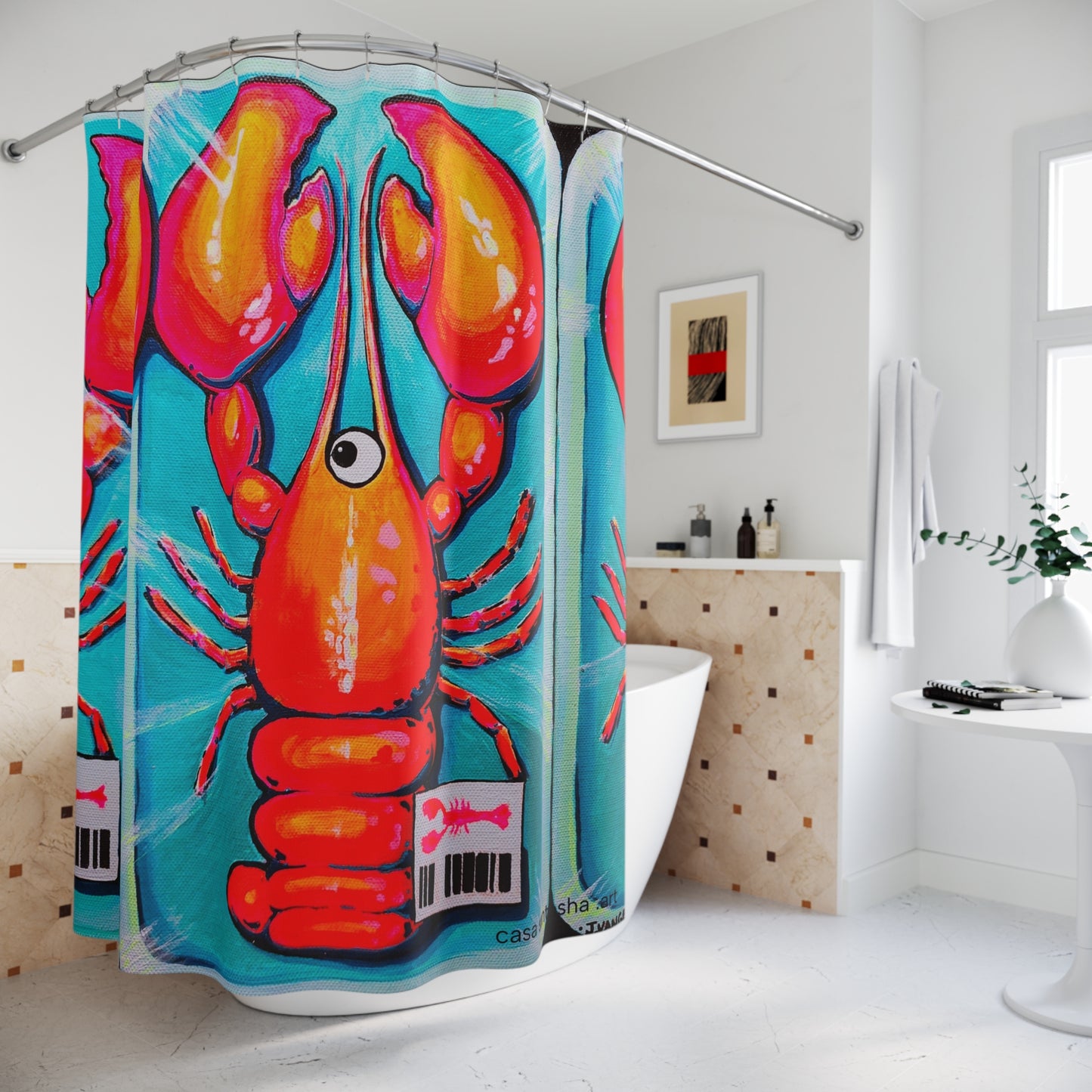 Neon Lobster Pop Art Shower Curtain