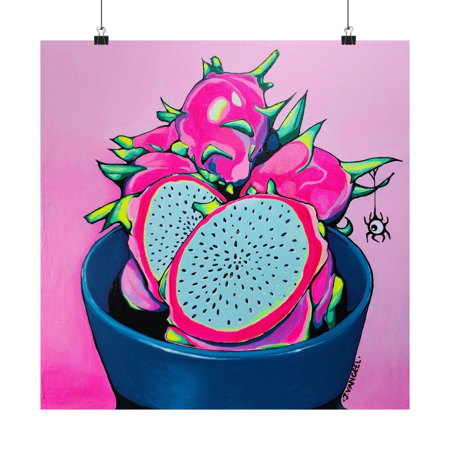 Neon Pink Dragon Fruit Giclée Art Poster