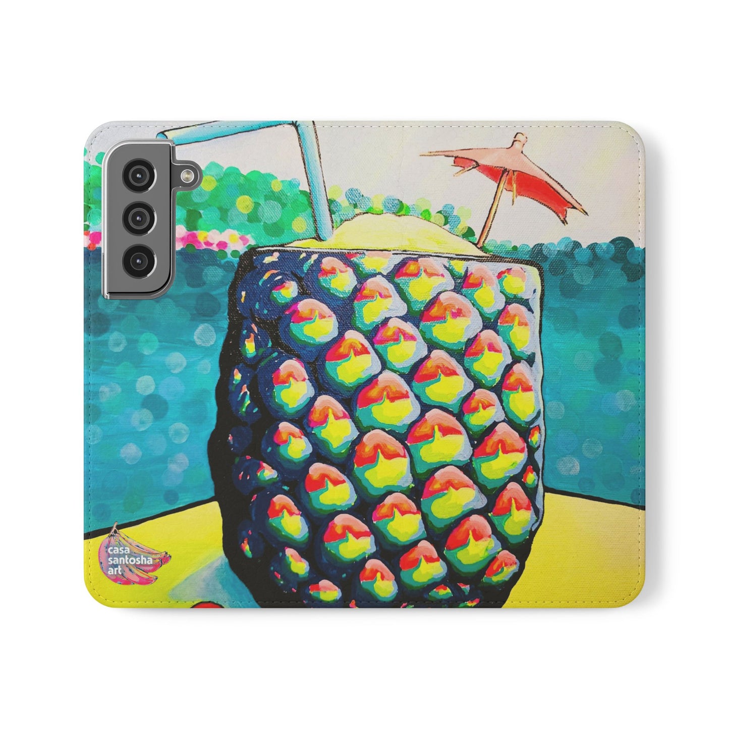 Neon Piña Colada Flip Phone Case – Wallet Cover with Card Slots